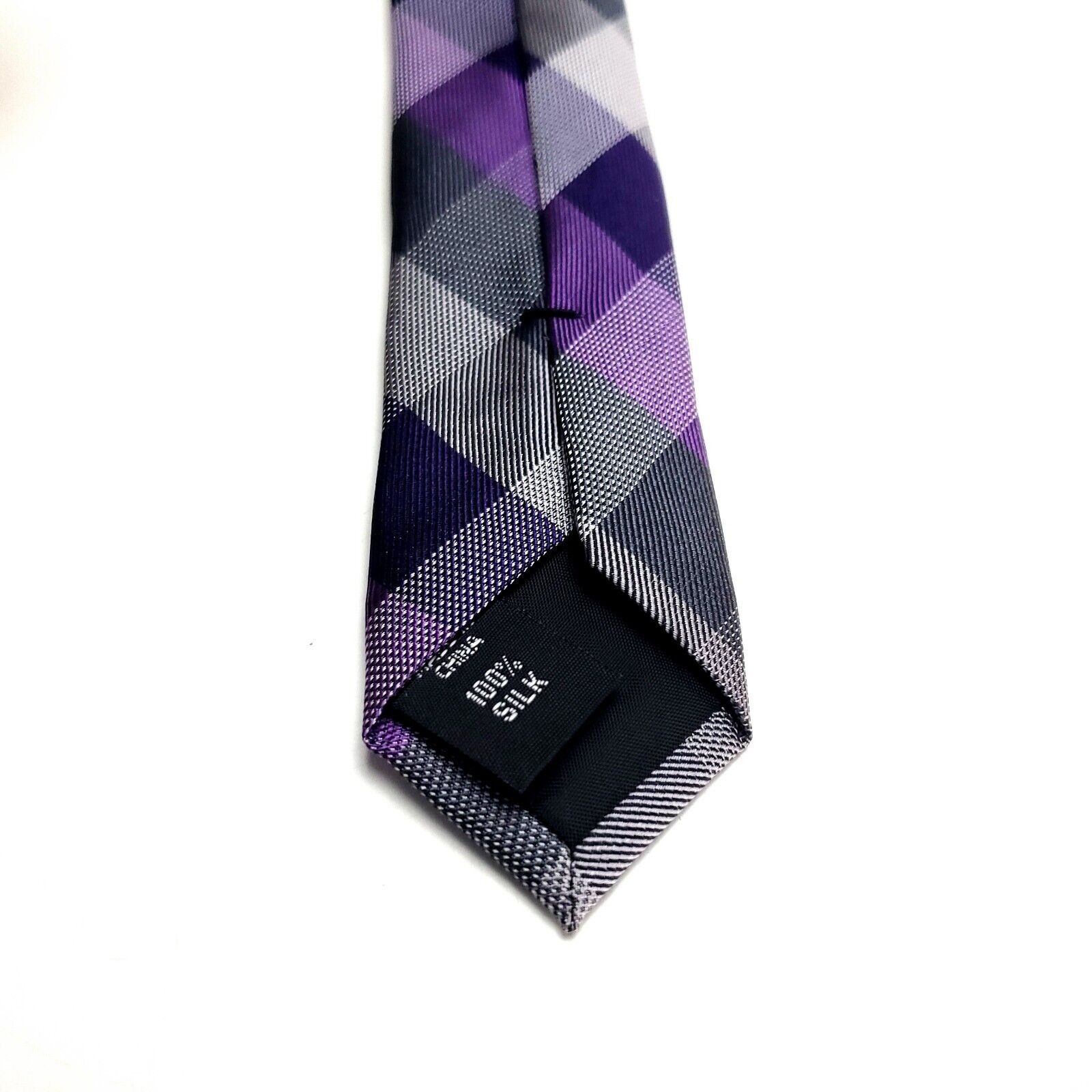 Van Heusen Van Heusen Silk Tie Purple Plaid Print Size ONE SIZE - 4 Thumbnail