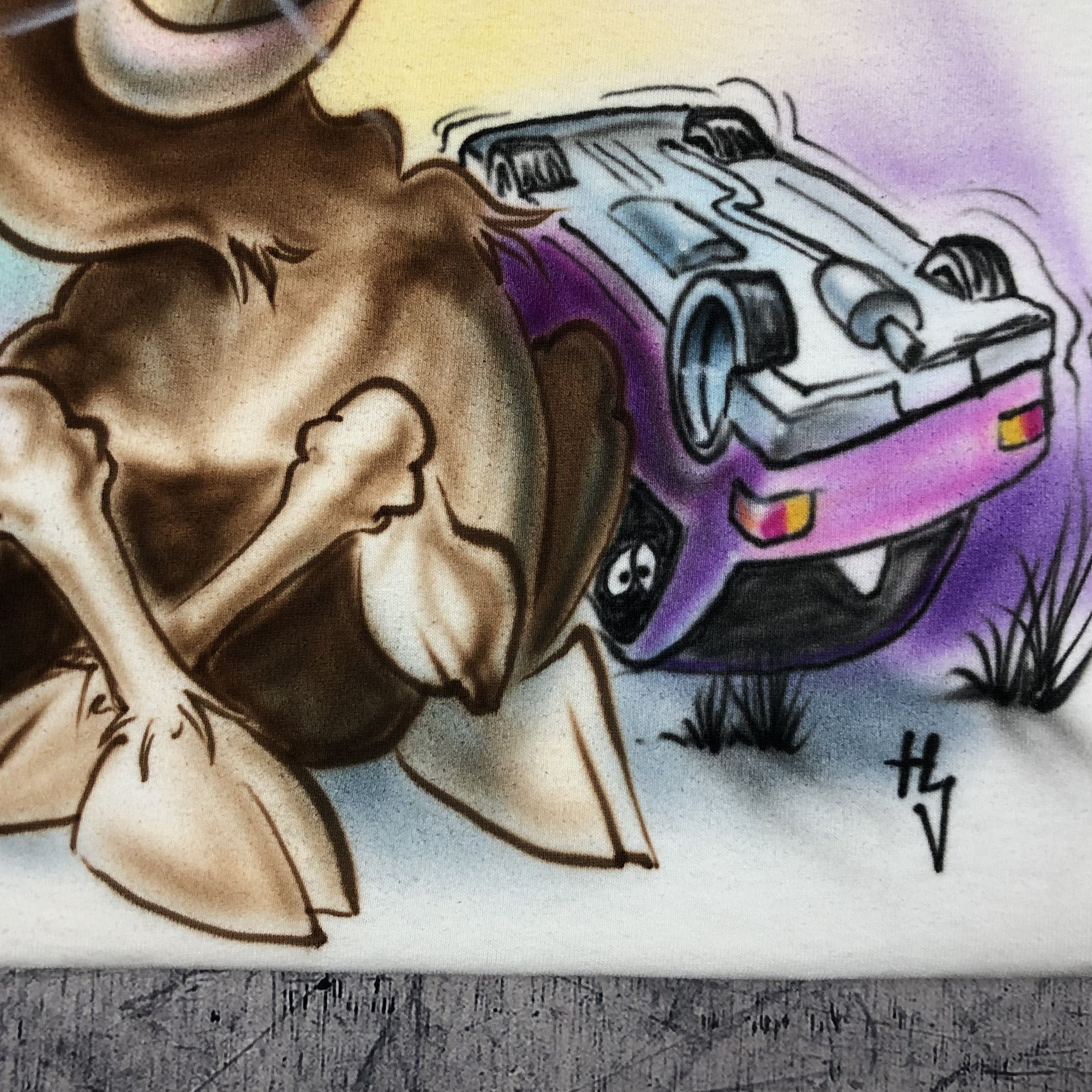 Handmade 90s Aerograph 1Of1 Handpaint Moose On Road Tee Size US L / EU 52-54 / 3 - 2 Thumbnail