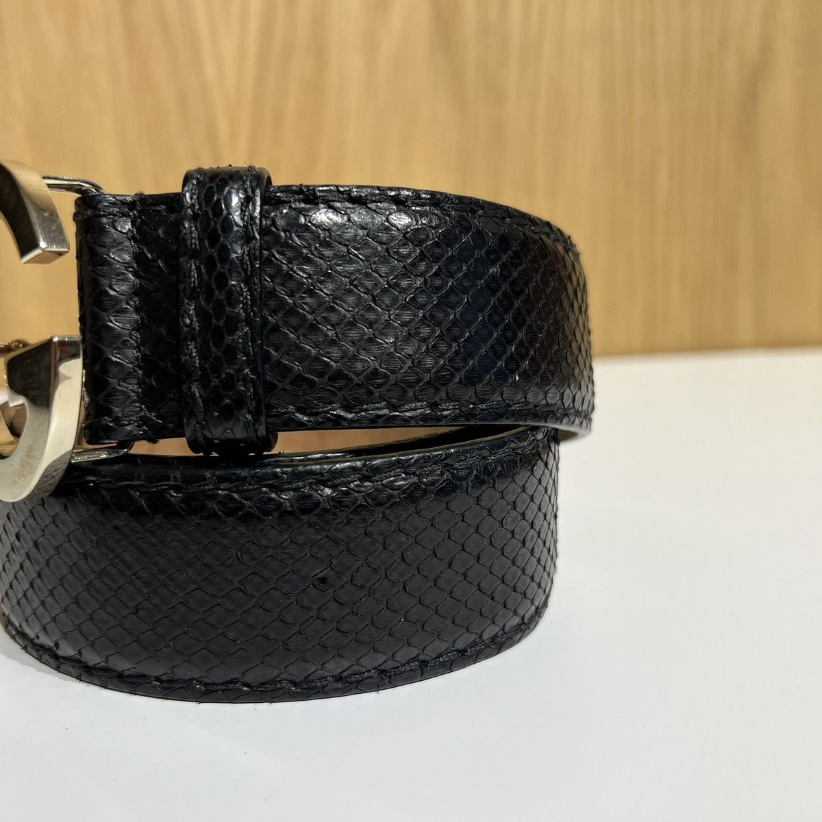 Gucci 🔹Gucci G Buckle Python Leather Belt 203742 Size ONE SIZE - 3 Thumbnail