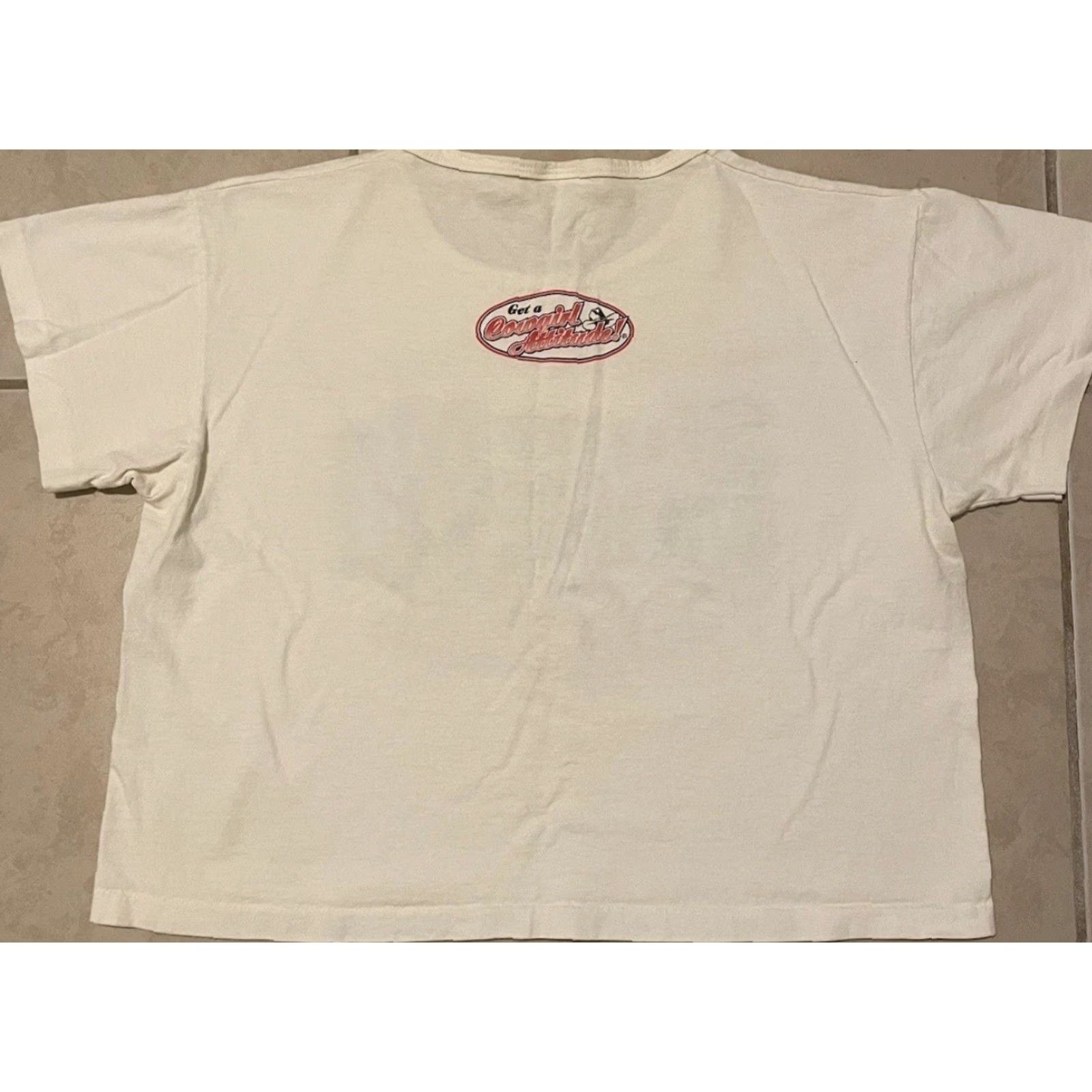 Vintage Vtg 90s Cowgirl Attitude Faded Cropped Shirt White - Single Stitch T-Shirt Womens One Size Cowgirl Joke Vintage 80s 90s Fashion Size ONE SIZE - 2 Thumbnail