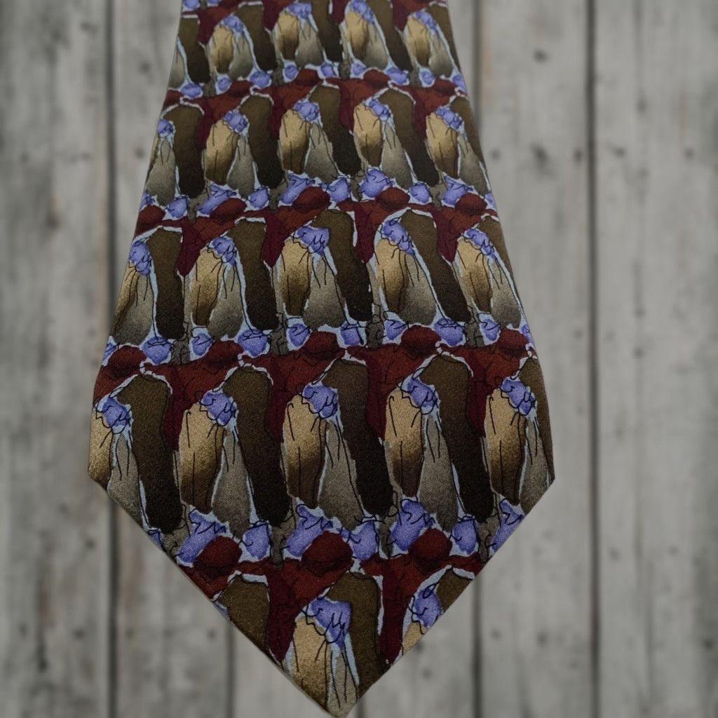 Vintage VINTAGE Garcia Men Tie 57in Silk Geometric At the Bunny Fights 90s Mens Size ONE SIZE - 1 Thumbnail