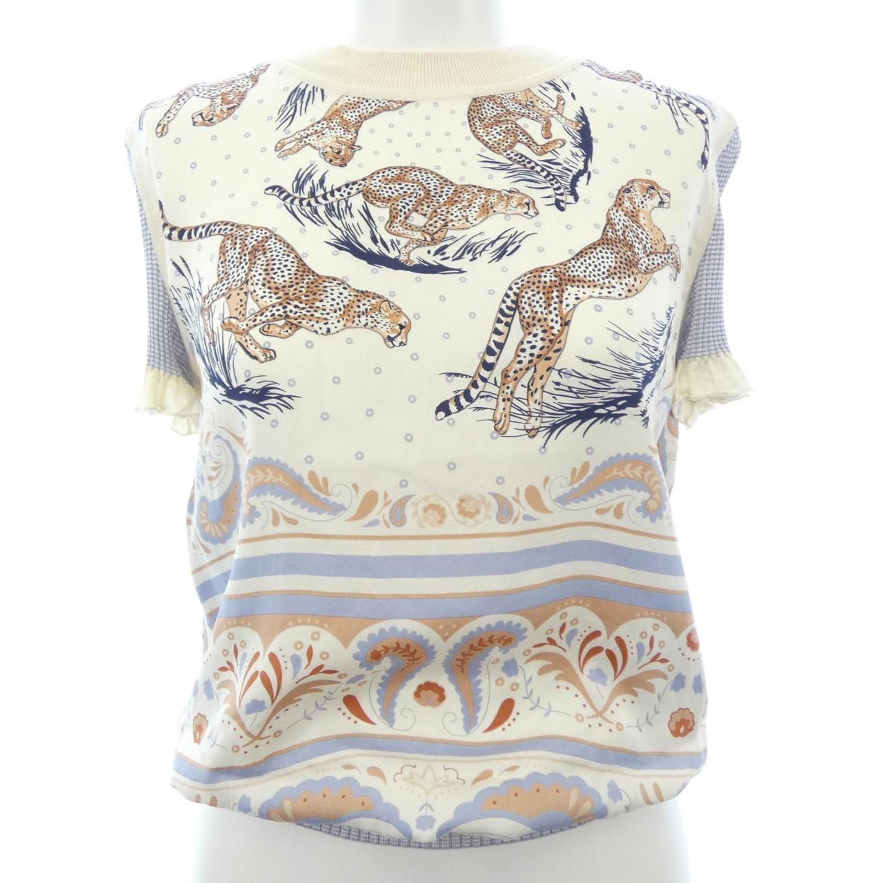 Hermes Hermes Hermes GUEPARDS ET PALMETTES34 Silk Knit Textile Tops DUTY FREE for USA Size ONE SIZE - 1 Thumbnail