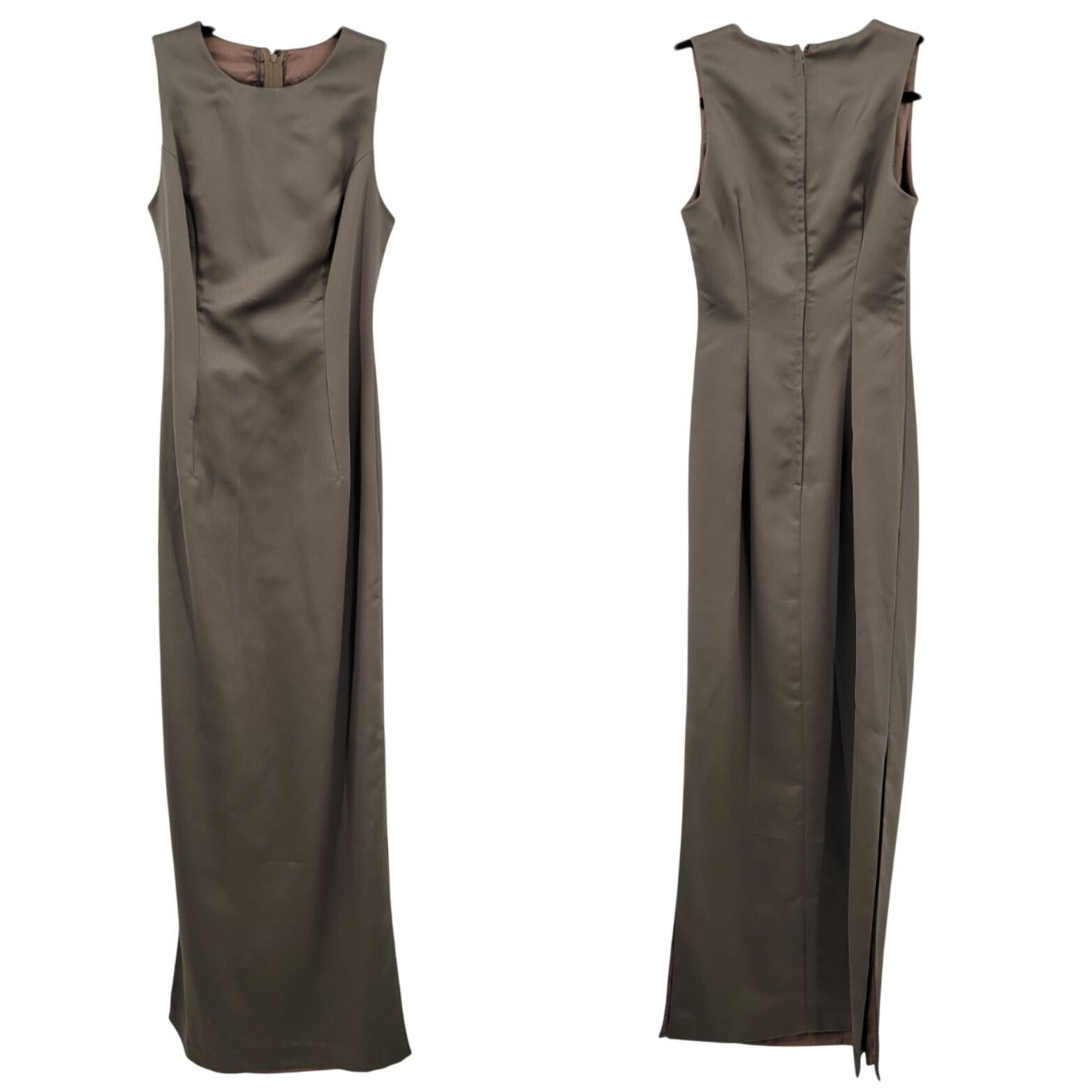 Vintage Vintage Womens Satin Sheath Gown Side Slit Size XS Taupe Neu Size XS / US 0-2 / IT 36-38 - 1 Thumbnail