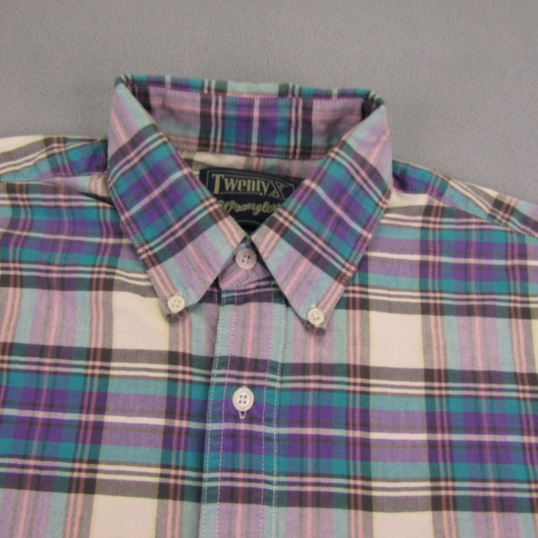 Wrangler VINTAGE Wrangler Shirt Mens Large Purple Turquoise Plaid Twenty X 20X Button Up Western Size US L / EU 52-54 / 3 - 2 Thumbnail