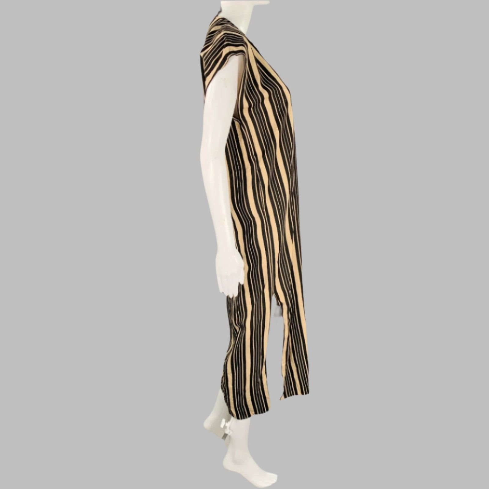 Other Size XS Black Beige Viscose Blend Stripe Tunic Long Dress Size XS / US 0-2 / IT 36-38 - 3 Thumbnail
