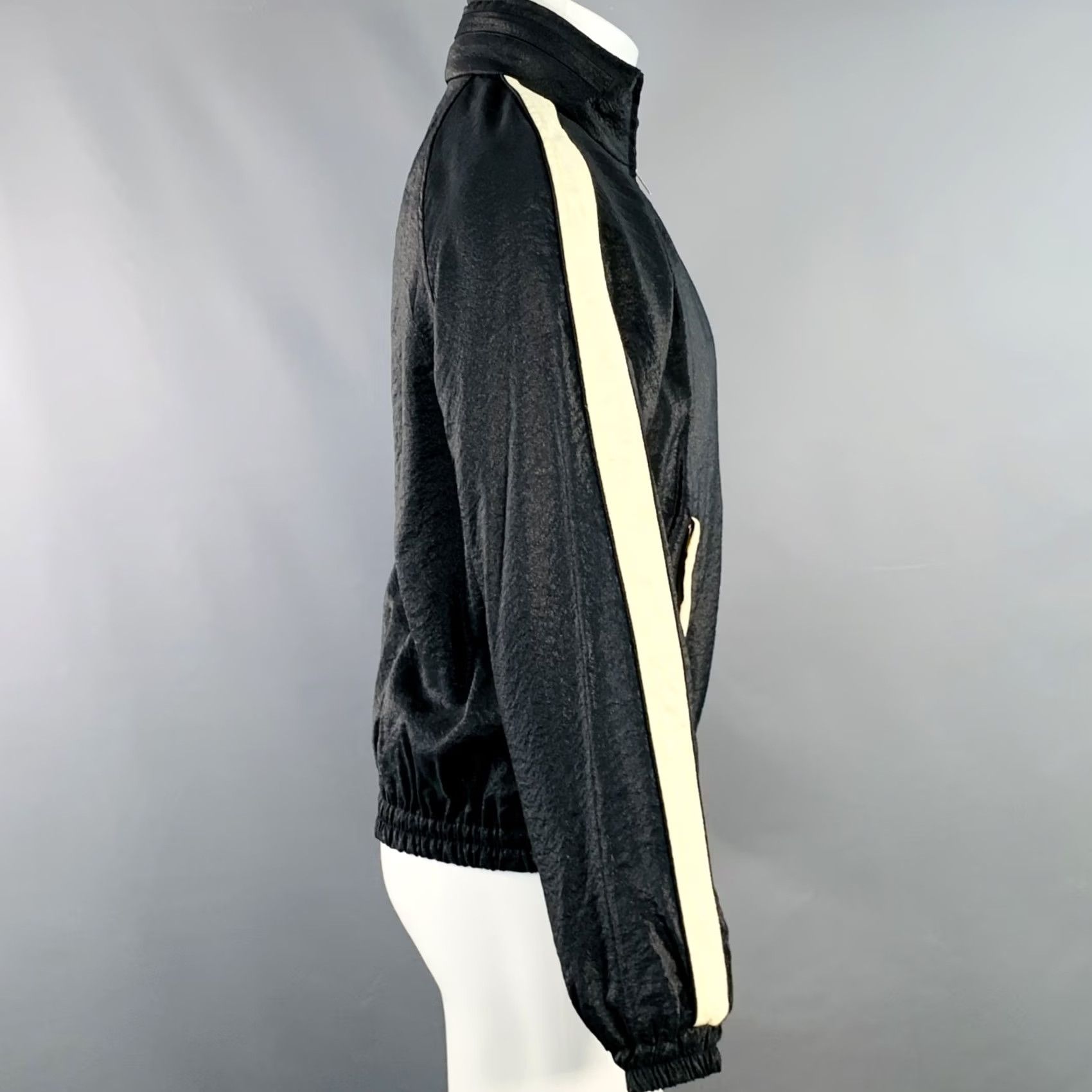 Yves Saint Laurent SAINT LAURENT Jacket Track Black White Viscose Blend Zip Up Size 40 Men Size US XXS / EU 40 - 3 Thumbnail