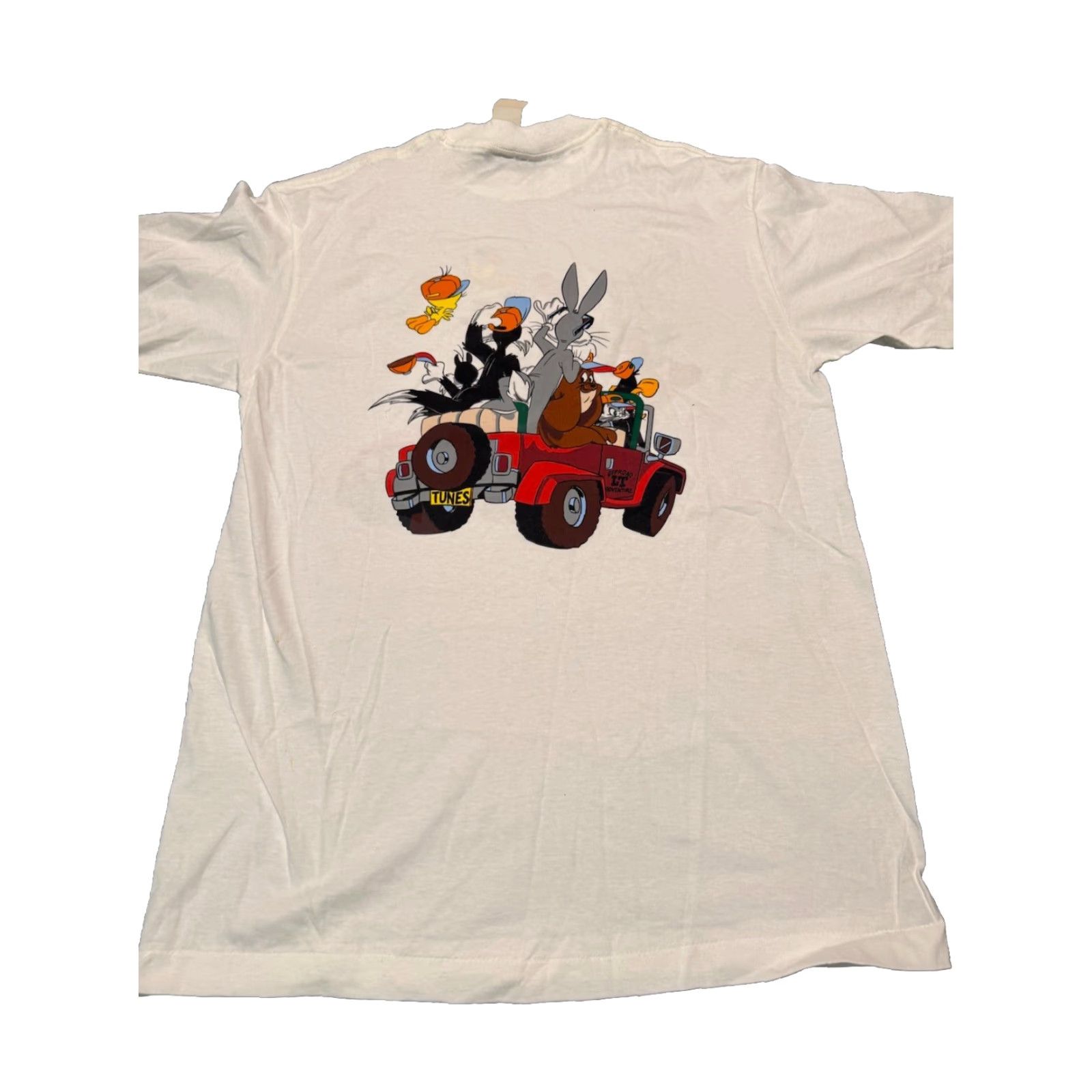 Vintage VINTAGE Warner Bros Looney Tunes T-Shirt L White Unisex 1990s 2-Sided Bugs Bunny Taz Daddy Jeep Size US L / EU 52-54 / 3 - 6 Thumbnail