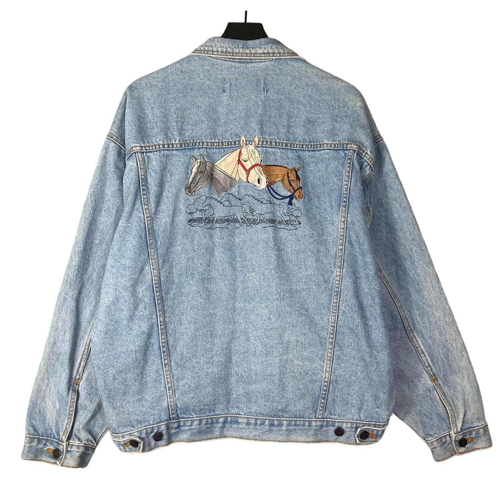 image of Vintage 90's Unisex XL Denim Jacket Blue Fulvio Horses, Men's