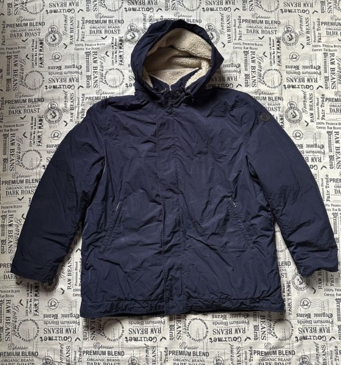 image of Moncler Theolier Sherpa Down Jacket in Navy, Men's (Size 2XL)