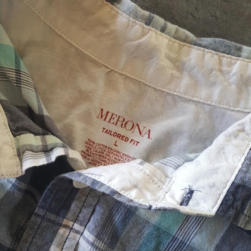 Merona White Blue Plaid Button Down Size US L / EU 52-54 / 3 - 3 Thumbnail