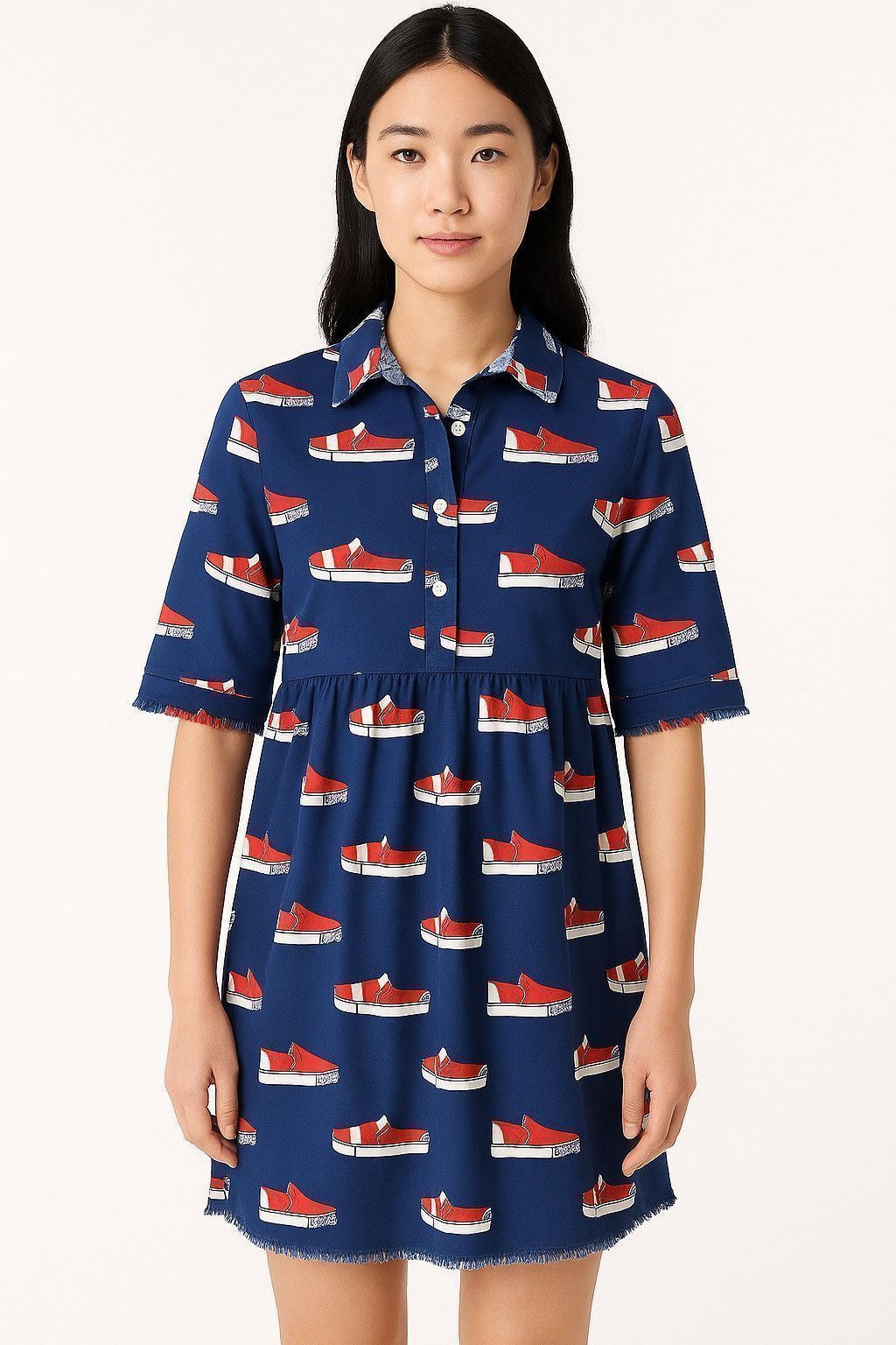 Other Dizzy Lizzie Red Sneaker Print Shirt Dress – M, 100% Cotton Size L / US 10 / IT 46 - 1 Thumbnail