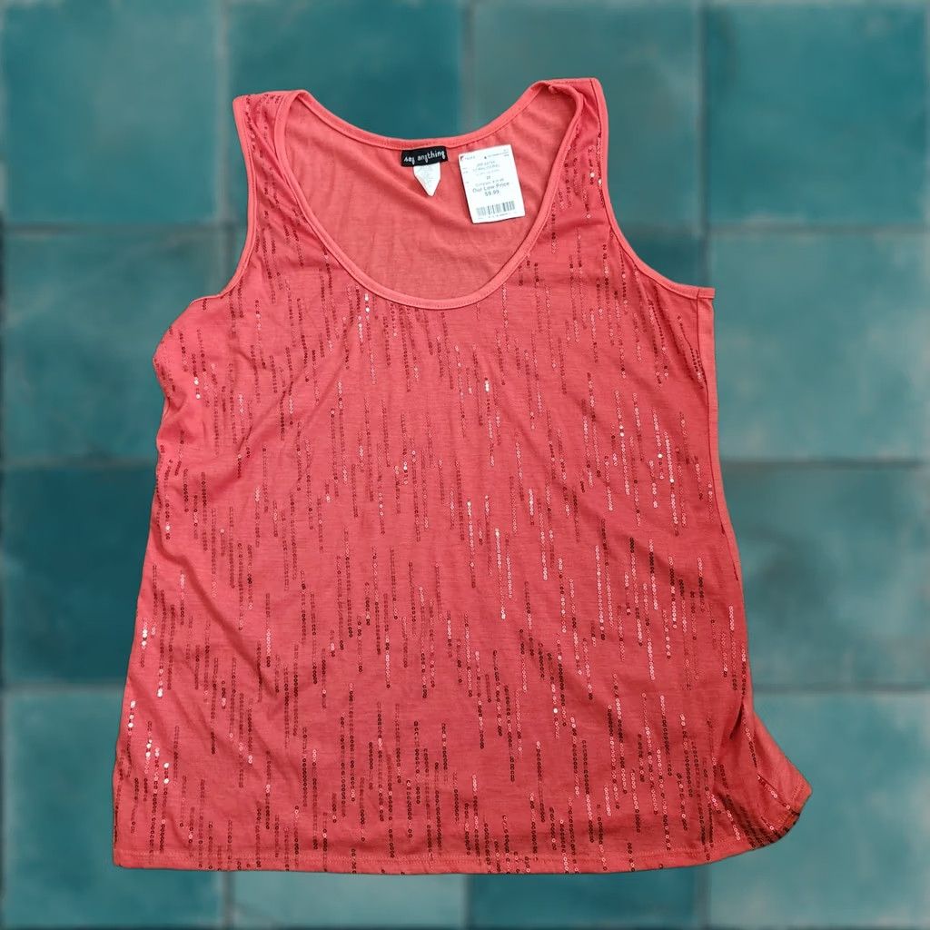 Vintage Say Anything Women's Red Short Sleeve Sequin Top 2X Pullover Casual Party/Cocktail Summer Spring Fall Womens Regular Short Sleeve Sequin Red 2X Size XXL / US 16-18 / IT 52-54 - 1 Thumbnail