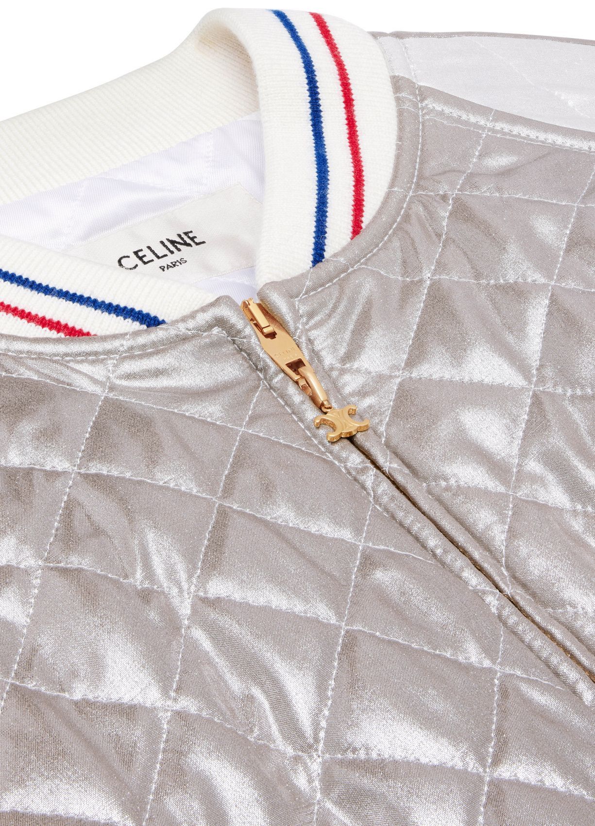 Celine o1bcso1str0924 Casaque Blouson Jacket Laminated Silk Argent Size XXS / US 00 / IT 34 - 4 Thumbnail