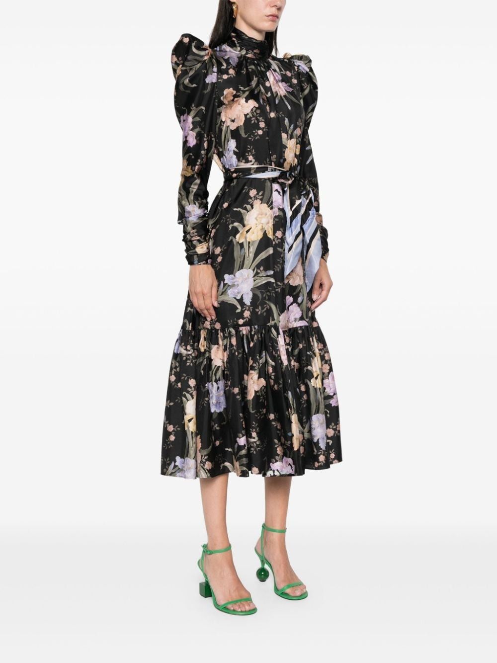Zimmermann o1s22i1n1024 Floral Print Eden Midi Dress in Black Size M / US 6-8 / IT 42-44 - 3 Thumbnail