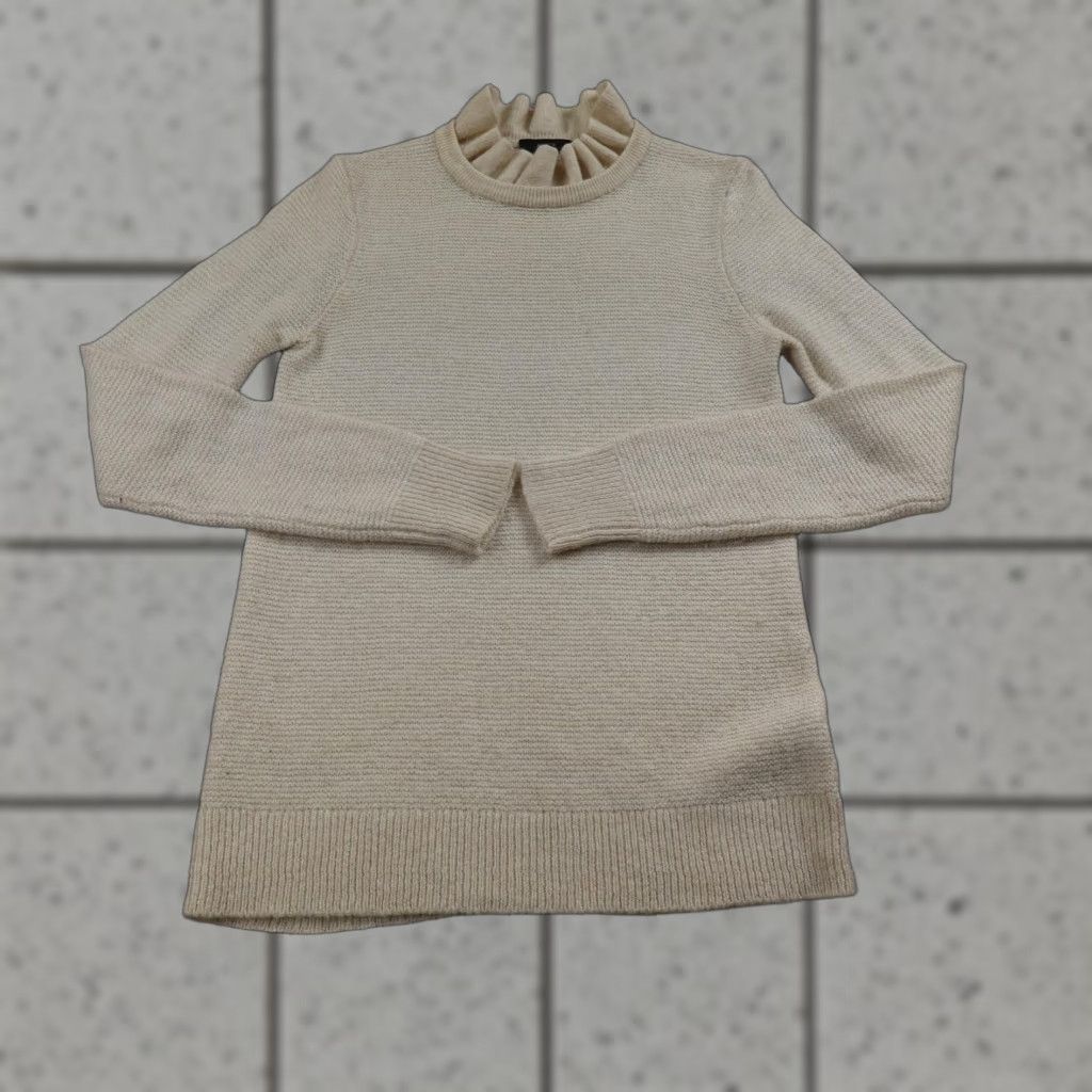 J.Crew J.CREW Sweater Womens S White Mock Neck Alpaca Wool Blend Raglan Sleeve Pullover Knit Ruffle Deco Solid Pattern Size S / US 4 / IT 40 - 1 Thumbnail