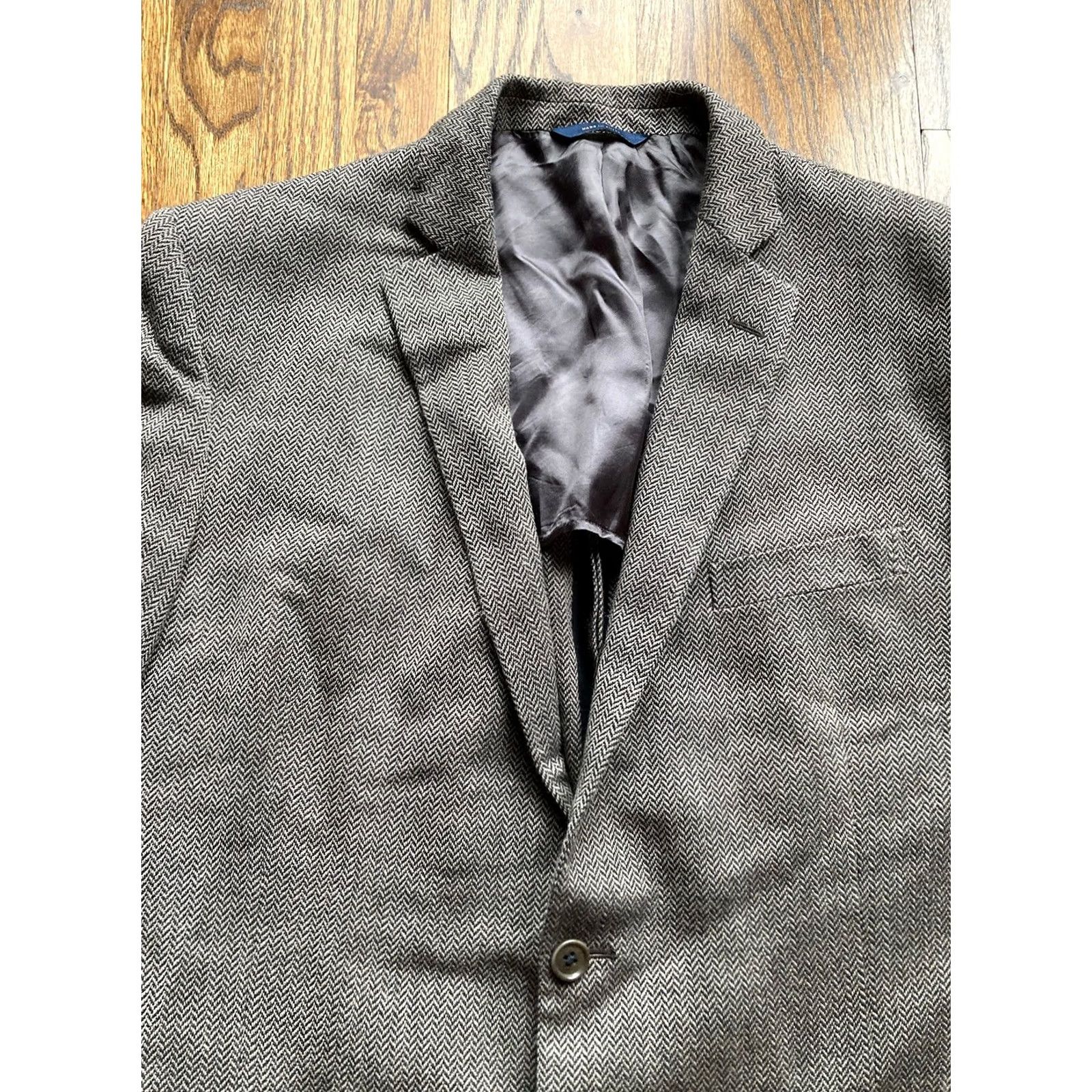 Brooks Brothers Brooks Brothers Regent Fit Blazer Mens Size 46R Wool Blend Herringbone Brown Size 46R - 4 Thumbnail