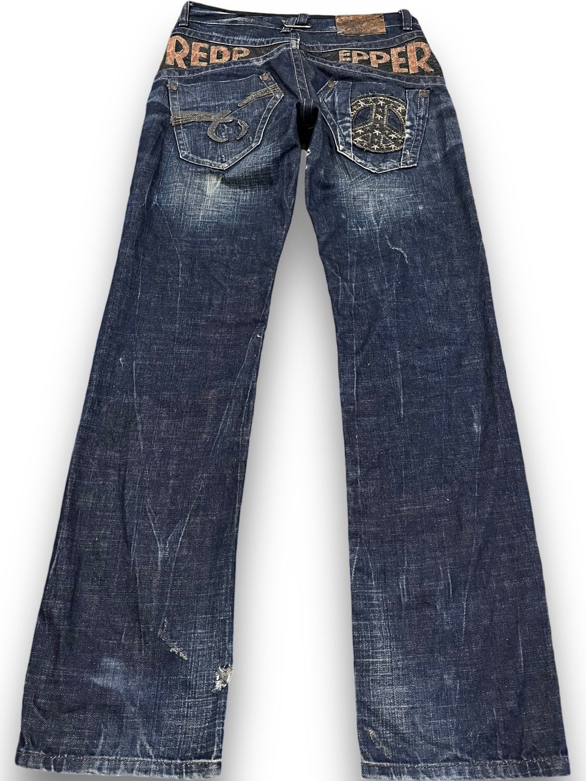 Japanese Brand Vintage Red Pepper Stars Punk Distressed Denim Size US 30 / EU 46 - 1 Thumbnail