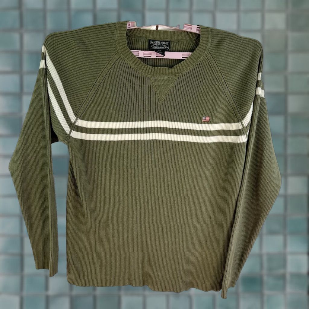 Polo Ralph Lauren Polo Ralph Lauren Sweater Mens L Green Striped Crew Neck Cotton Pullover Designer College Size US L / EU 52-54 / 3 - 1 Thumbnail