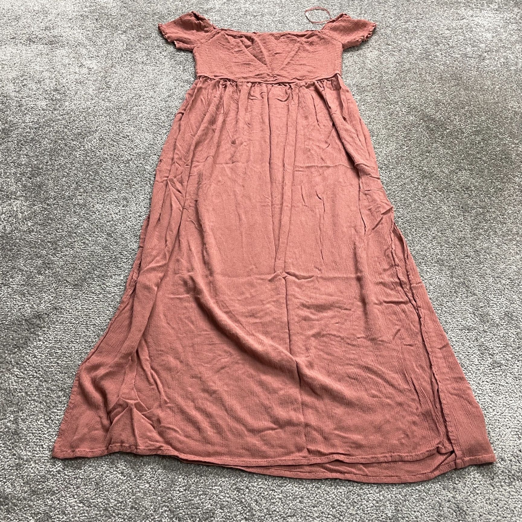 Vintage Coco And Shay Maxi Dress Women L Pink Off Shoulder Smocked Slit Rayon Long Womens Size L / US 10 / IT 46 - 2 Thumbnail
