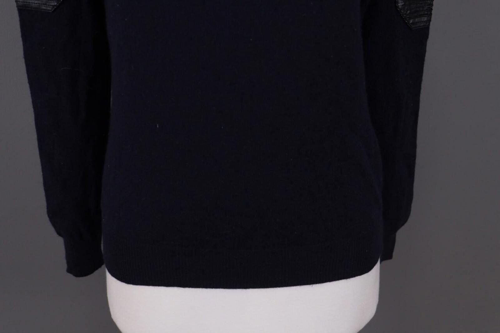 Other Maje Navy Blue Wool Leather Shoulders Sweater Size 1 Size M / US 6-8 / IT 42-44 - 3 Thumbnail