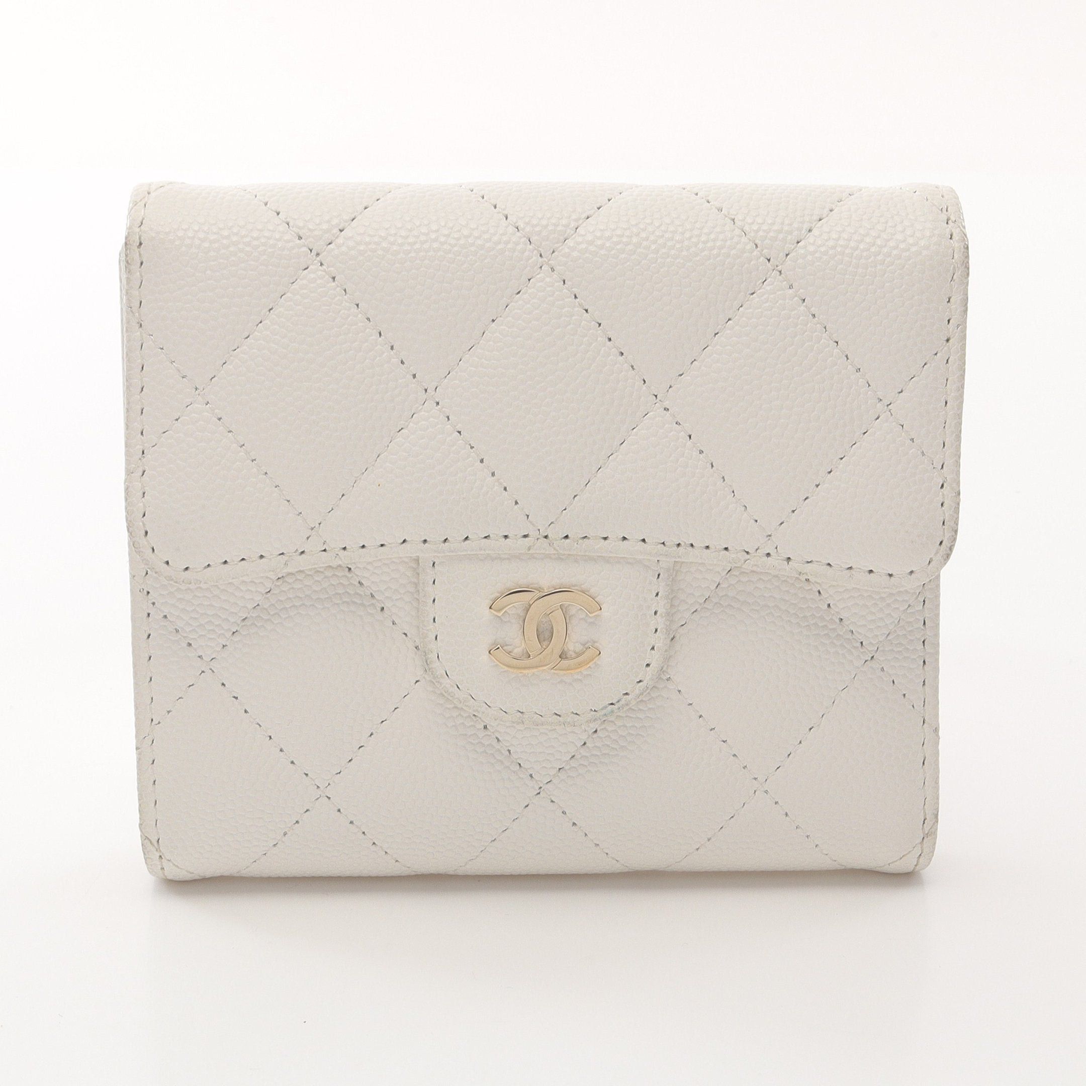 Chanel Chanel Classic Small Flap Wallet Matelasse Trifold Caviar Skin White Gold Hardware Size ONE SIZE - 1 Thumbnail