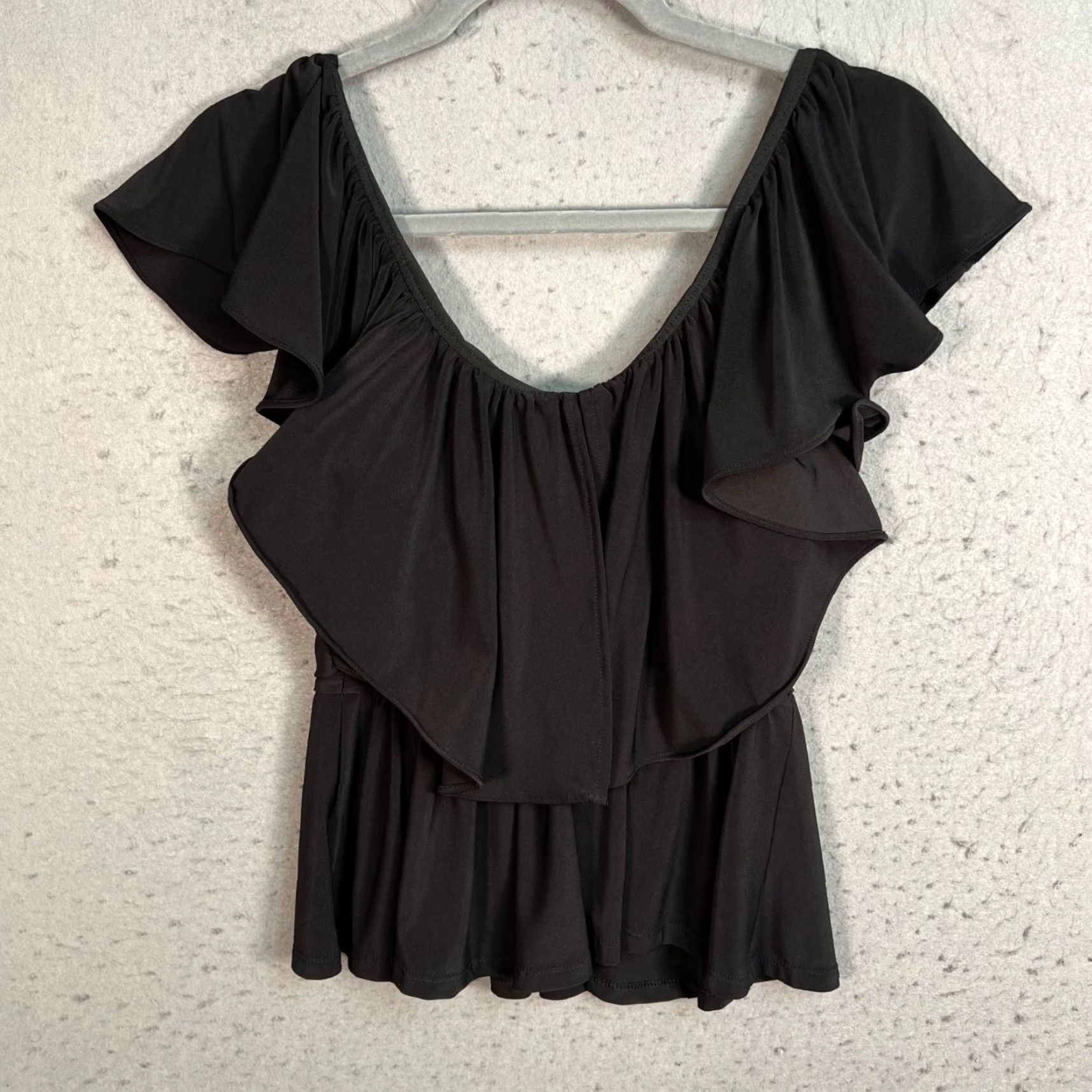 Express Express Top Shirt Womens XS Black Ruffle Peplum V-Neck Polyester Blend Blouse Size XS / US 0-2 / IT 36-38 - 2 Thumbnail