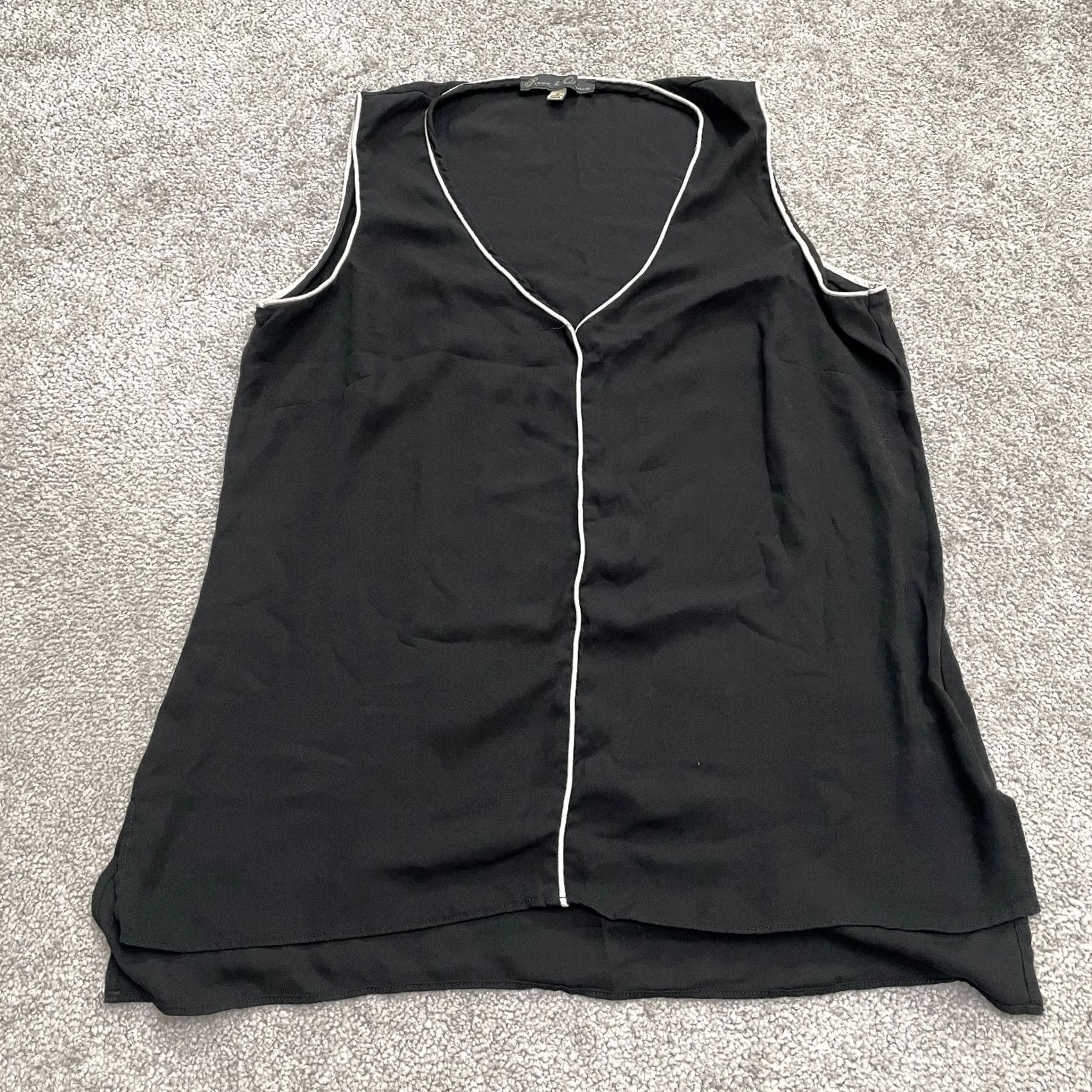 Vintage Rose & Olive Tank Top Blouse Women M Black V-Neck Chiffon Sleeveless Casual Tank Top Size M / US 6-8 / IT 42-44 - 2 Thumbnail