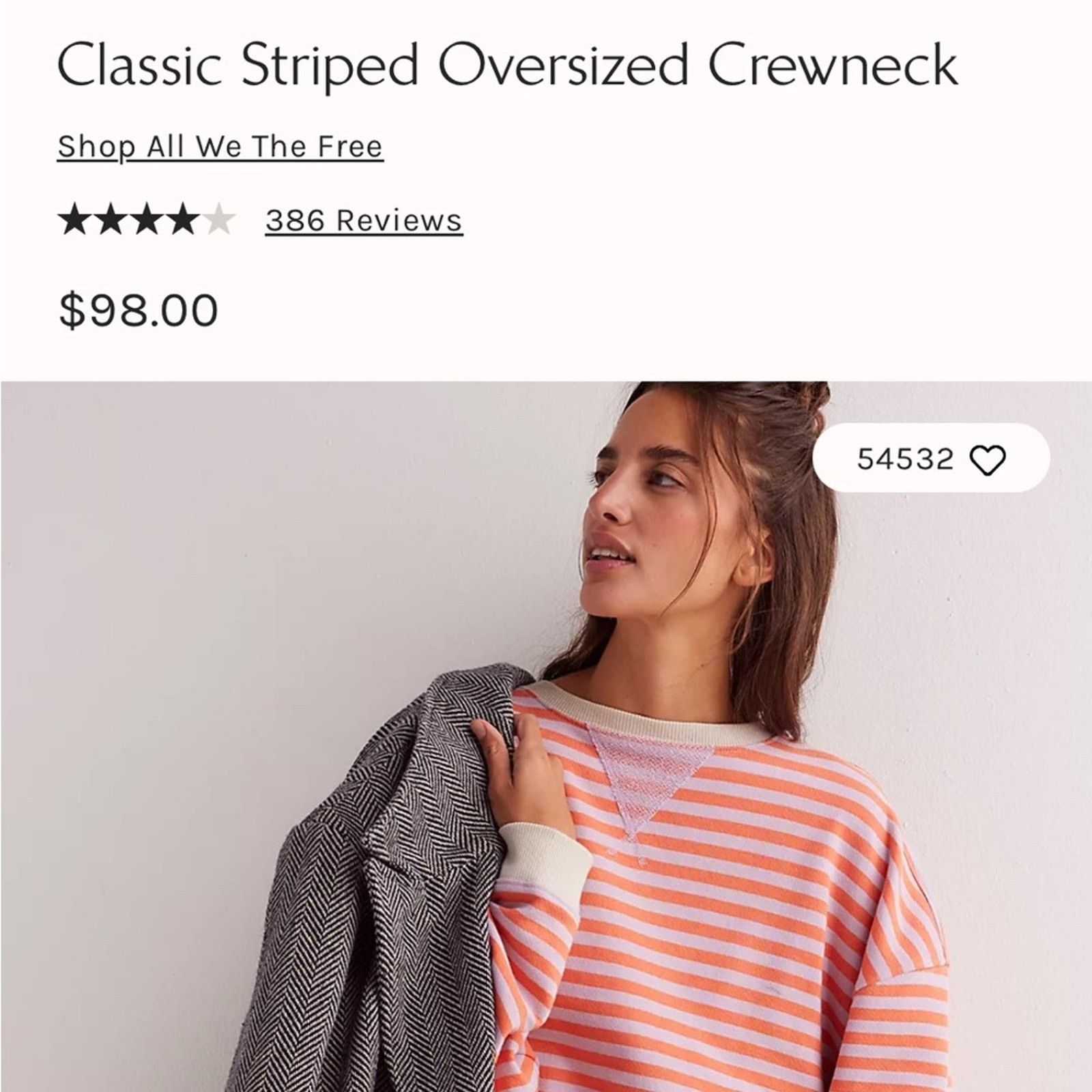 Free People NEW! We The FREE PEOPLE Classic Striped Oversized Sweatshirt Size M / US 6-8 / IT 42-44 - 8 Thumbnail