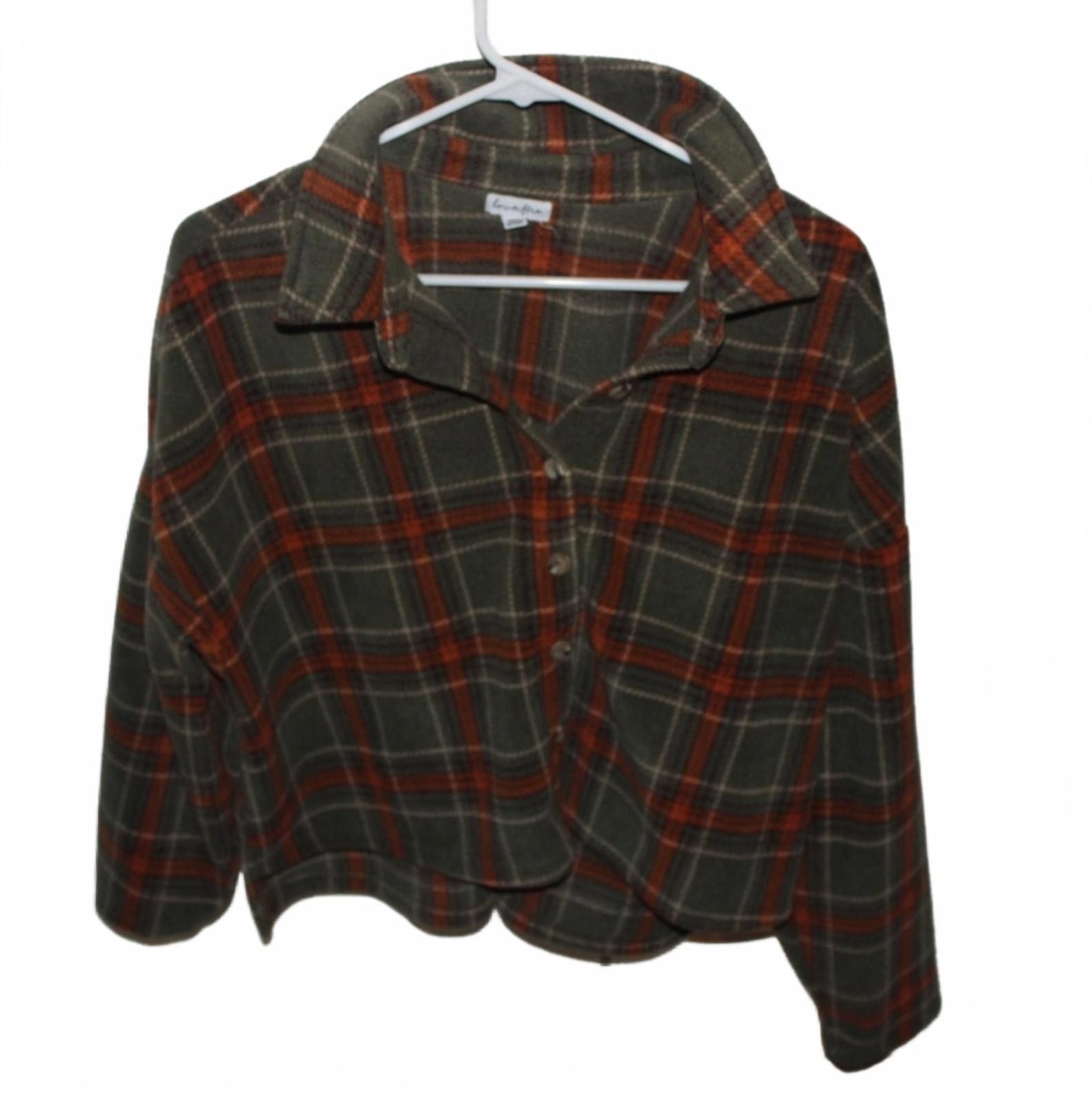 Other Love Fire Juniors Olive Rust Plaid Button-Up Crop Sweater XL Size XL / US 12-14 / IT 48-50 - 1 Thumbnail
