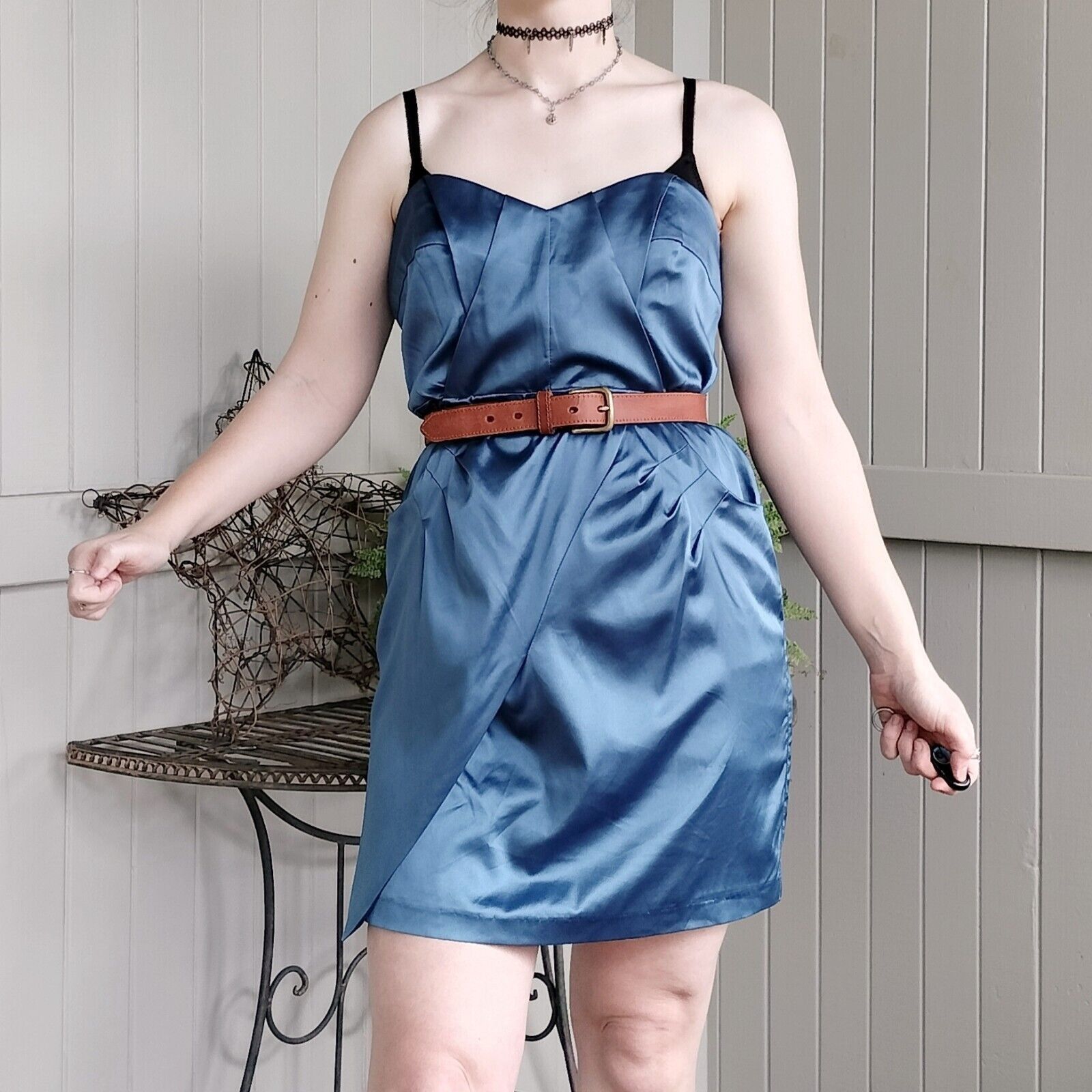 Designer Vintage Cooper St Dress Satin Mini A Line Pleated Evening Size L / US 10 / IT 46 - 4 Thumbnail