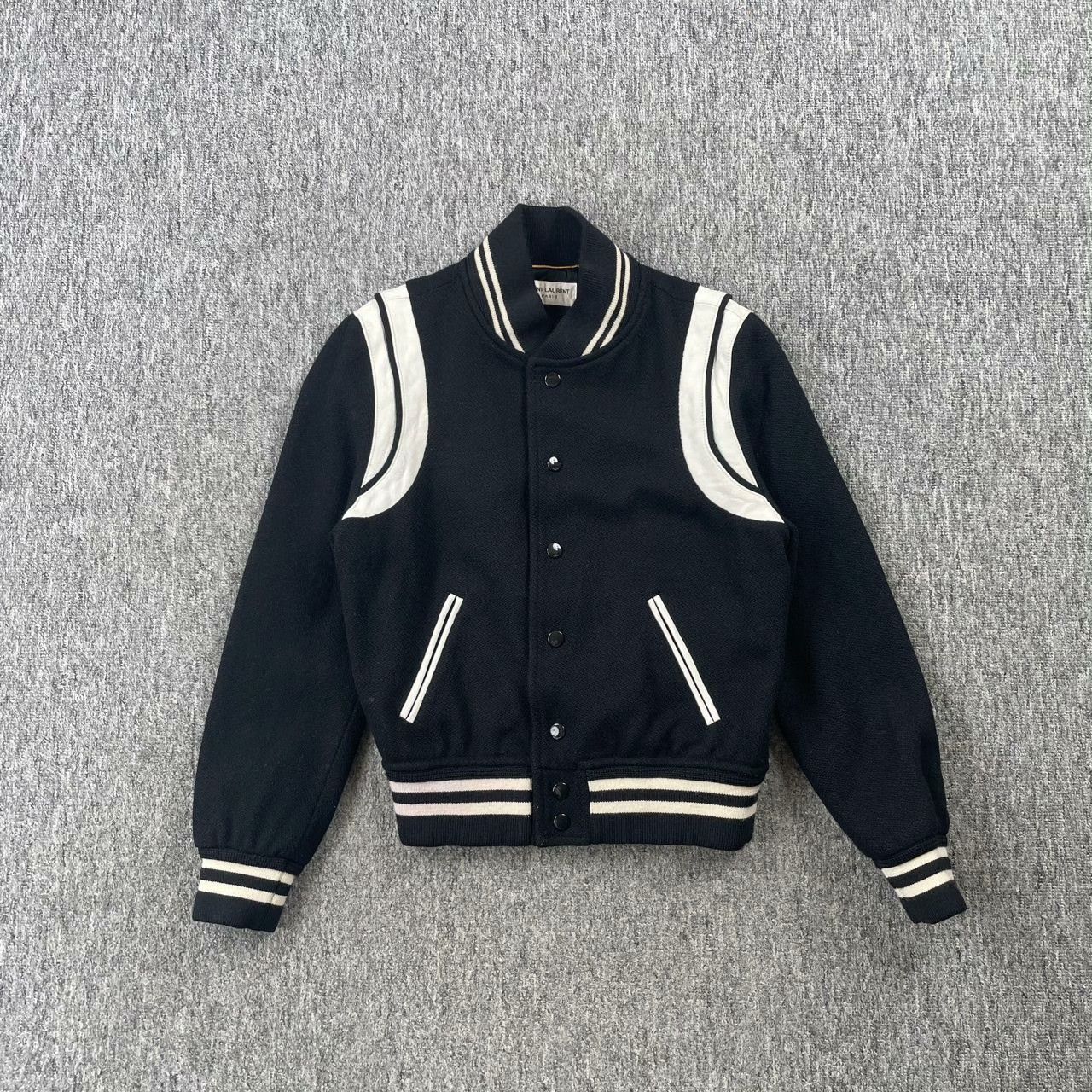 Saint Laurent Paris Saint Laurent Black Striped Varsity Jacket Size US M / EU 48-50 / 2 - 1 Thumbnail