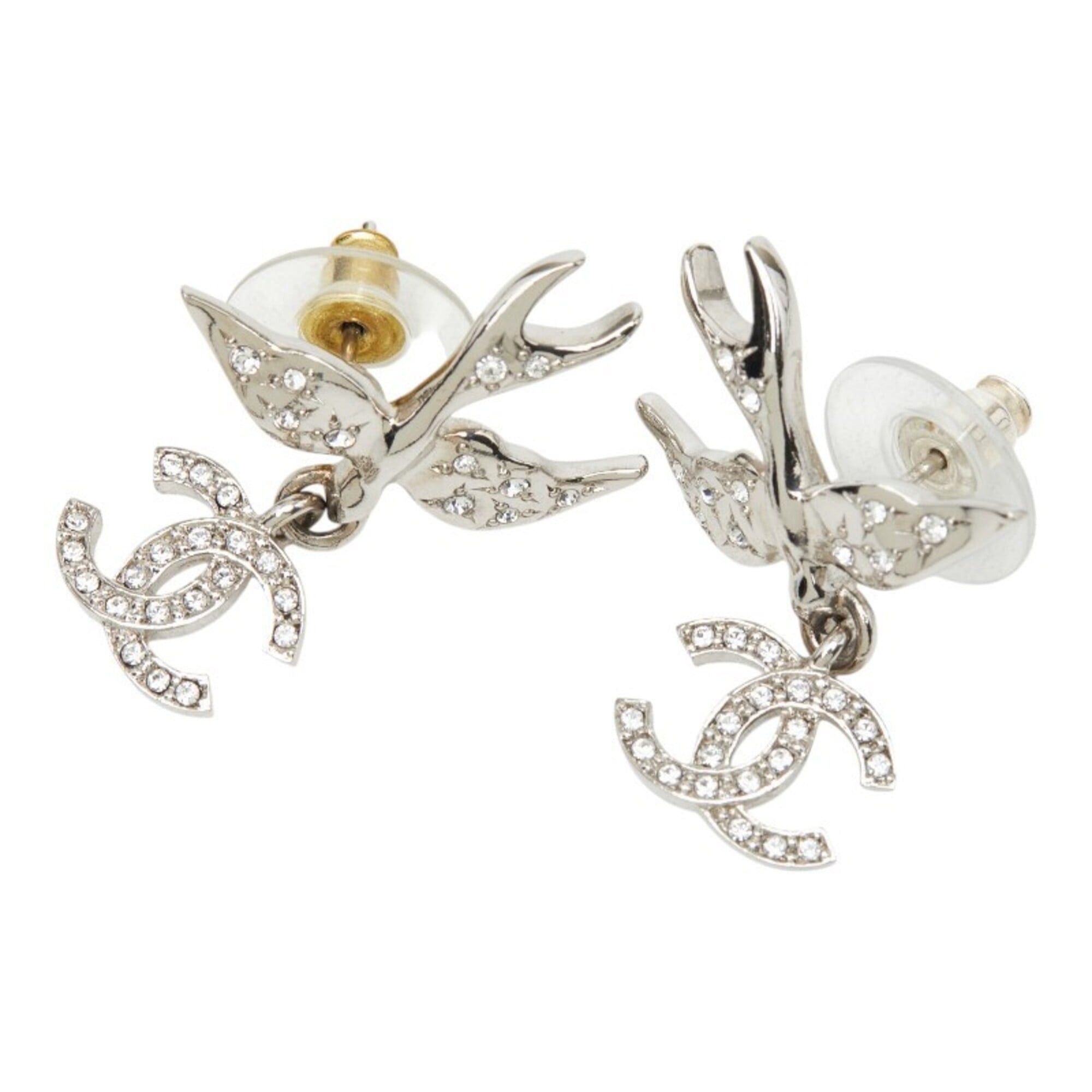 Chanel Chanel stud earrings, swinging bird design, silver metal with crystal, for women. Size ONE SIZE - 1 Thumbnail