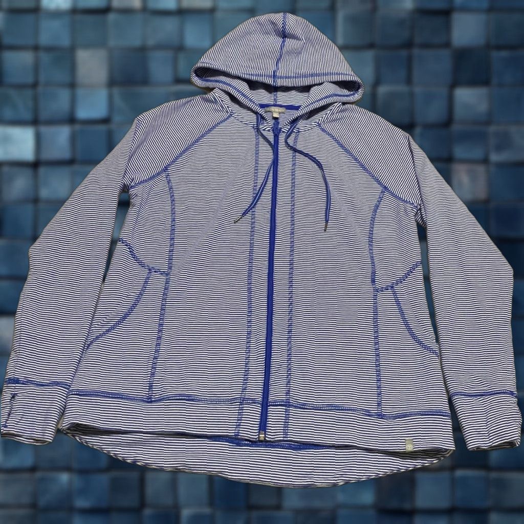 Talbots T by Talbots Hoodie Womens Large Striped Zip Up Sweatshirt Stretch Activewear Size L / US 10 / IT 46 - 1 Thumbnail