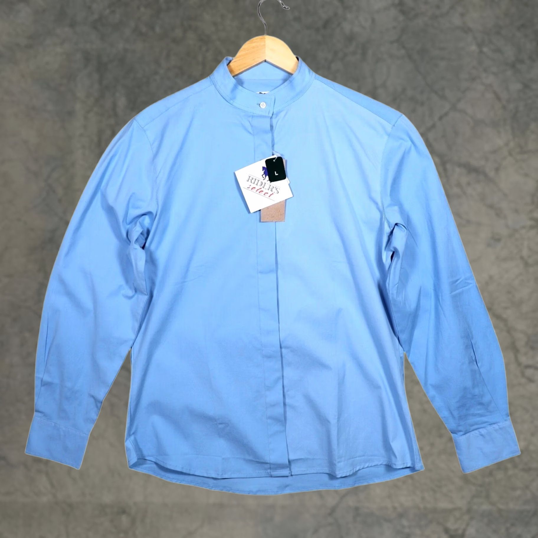 Vintage Riders Select Show Shirt LT Blue Ladies Long Sleeve Mandarin Collar Button-Up Dress Shirt Women M/Med? Size M / US 6-8 / IT 42-44 - 1 Thumbnail