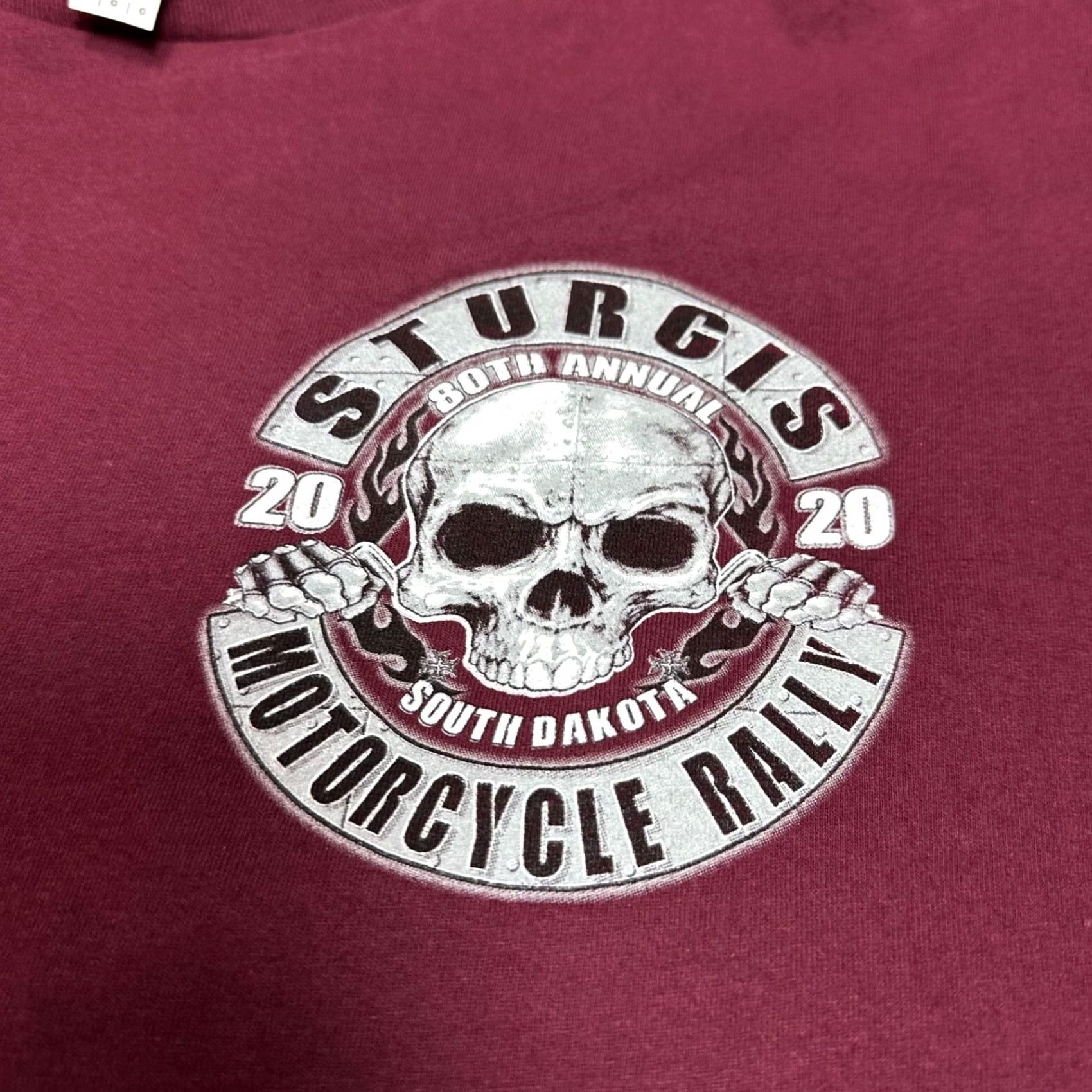 Vintage Suna Mens Sturgis 2020 Motorcycle Rally Short Sleeve T-Shirt L Burgundy Slim Fit Size US L / EU 52-54 / 3 - 5 Thumbnail