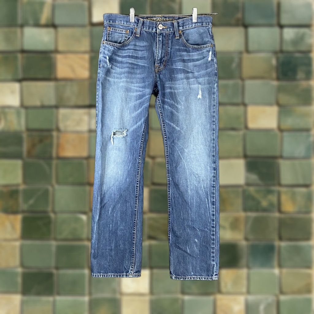 American Eagle Outfitters AMERICAN EAGLE Distressed Straight Jeans Men’s 32x31 Blue Size US 32 / EU 48 - 1 Thumbnail