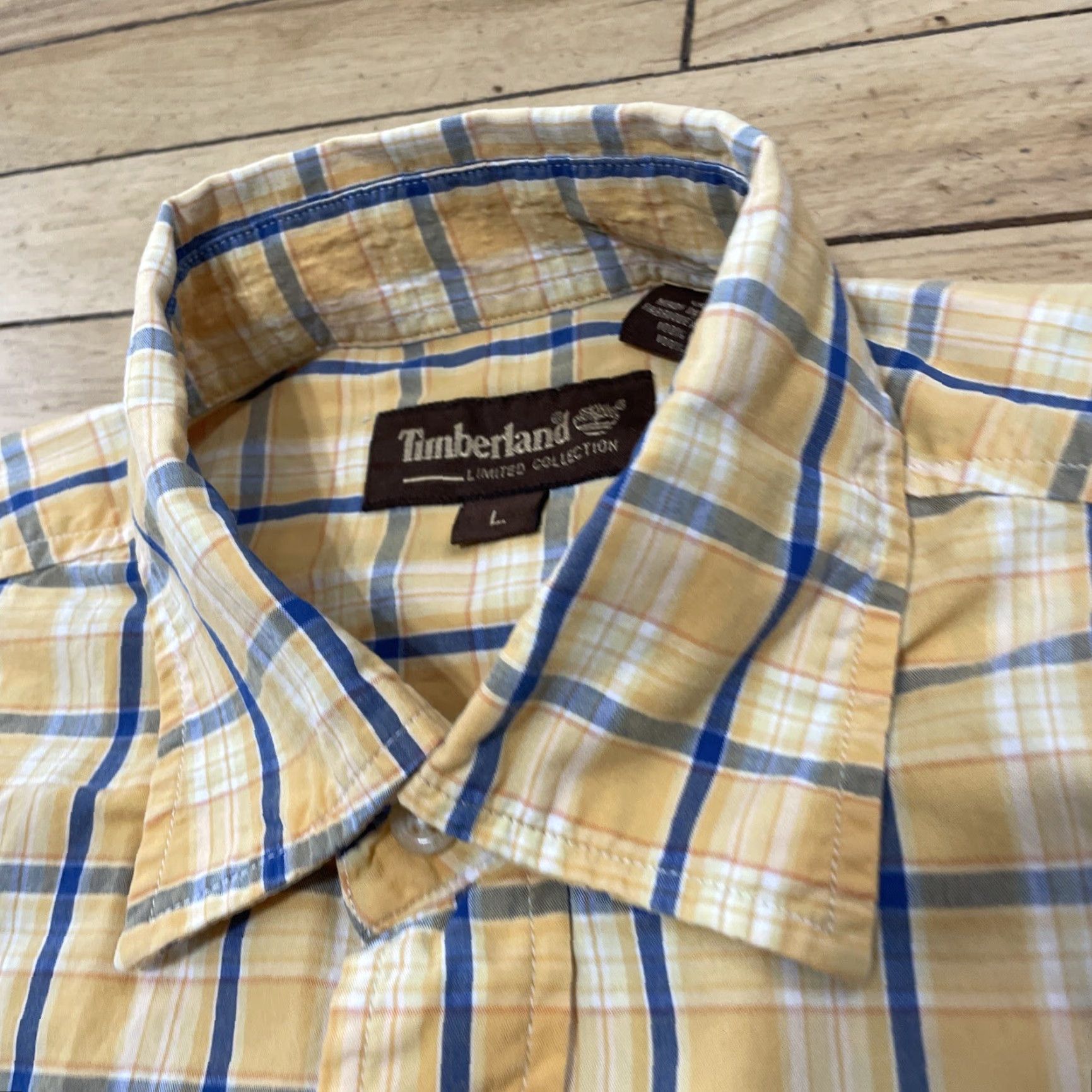 Timberland TIMBERLAND Button-Up Shirt Men L Yellow Blue Plaid Hip Hop Light Collared Shirt Size US L / EU 52-54 / 3 - 6 Thumbnail
