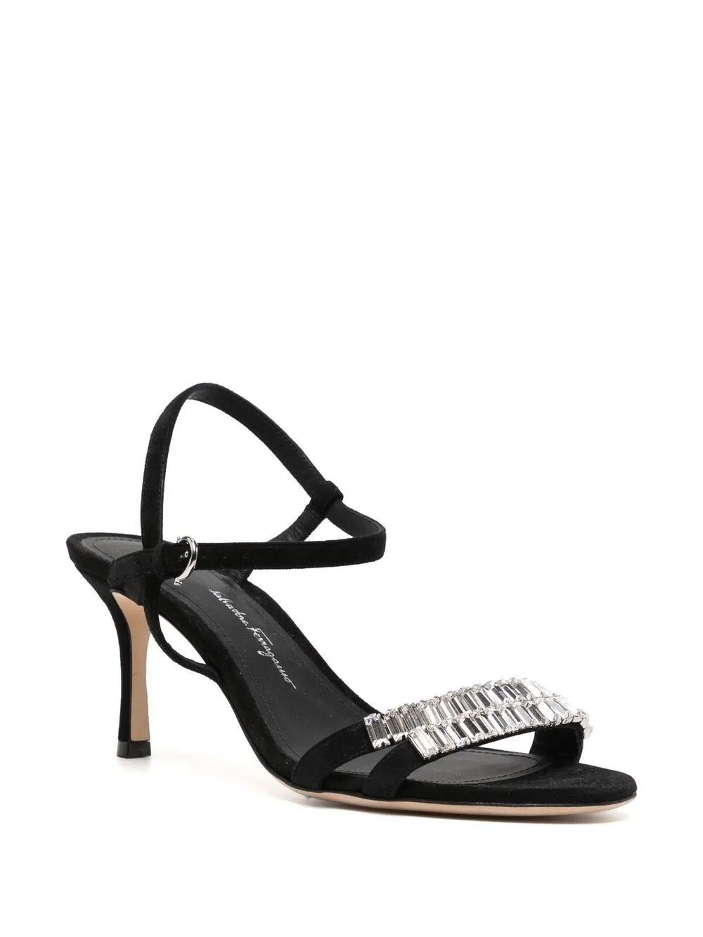 Salvatore Ferragamo o1y0426 Stiletto Heel Sandals in Black/Silver Size US 7 / IT 37 - 2 Thumbnail