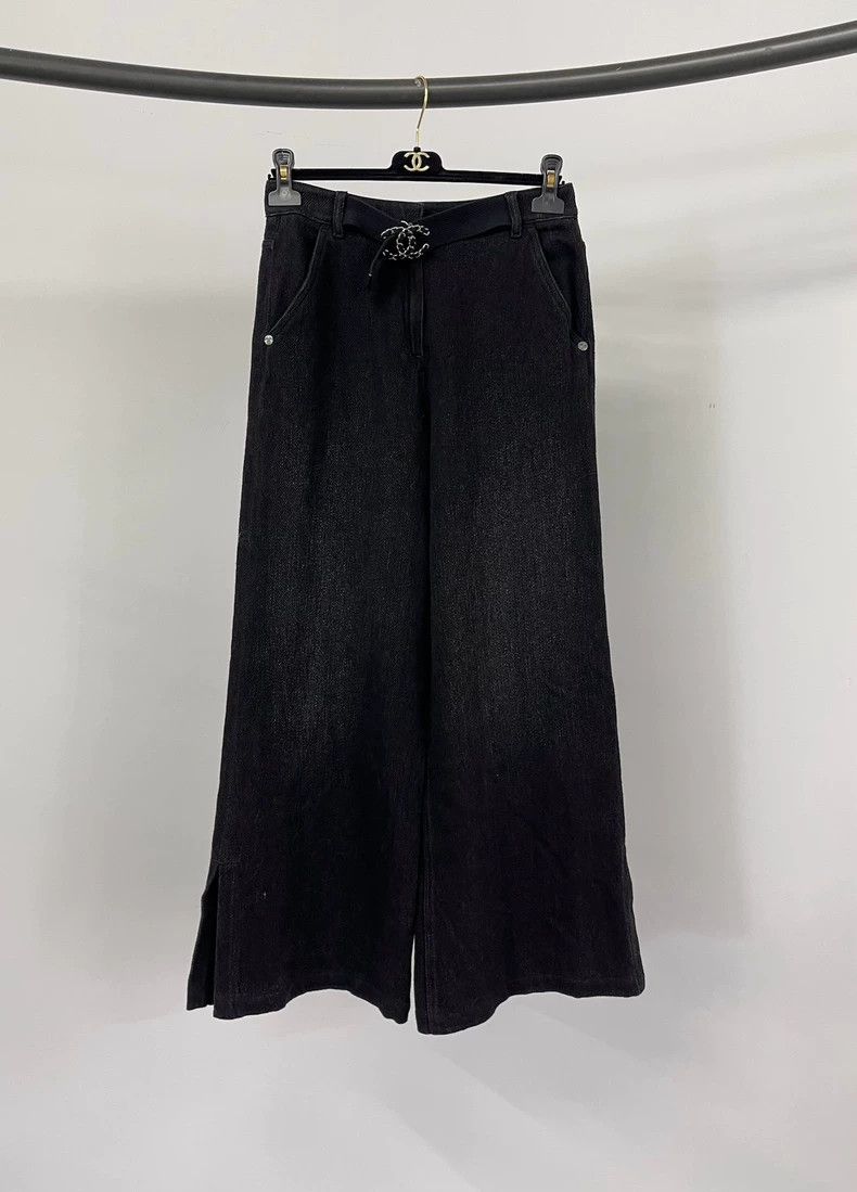 Chanel Chanel Black high-waisted denim wide-leg trousers Size 25" / US 0 / IT 36 - 1 Thumbnail