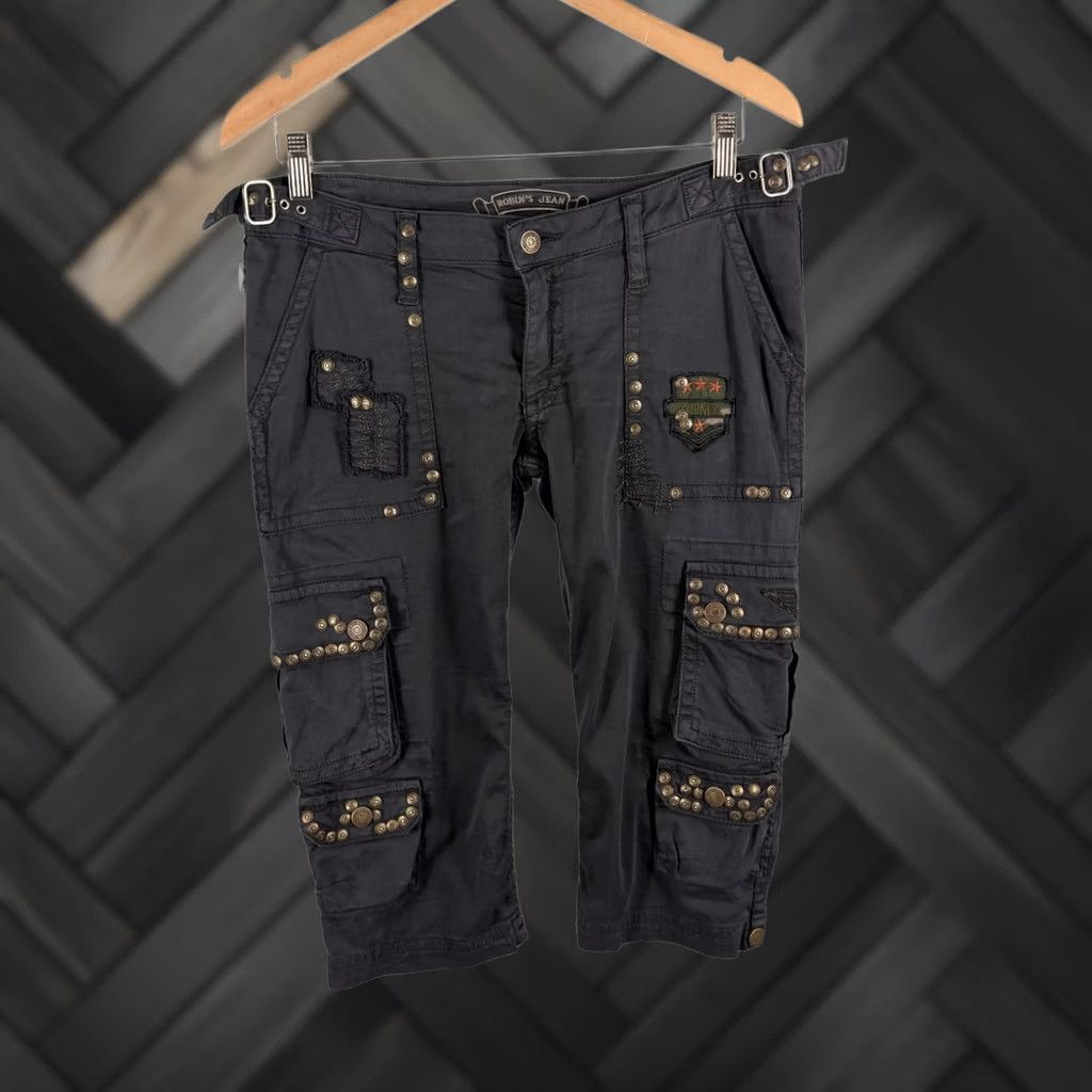 Vintage VINTAGE Robin’s Jean Cargo Capris 29 Women Black Studded USA Side Straps Military 32 Wrist Cuff Wings Embroidered 2000s Mens Women Girls Size 29" - 1 Thumbnail