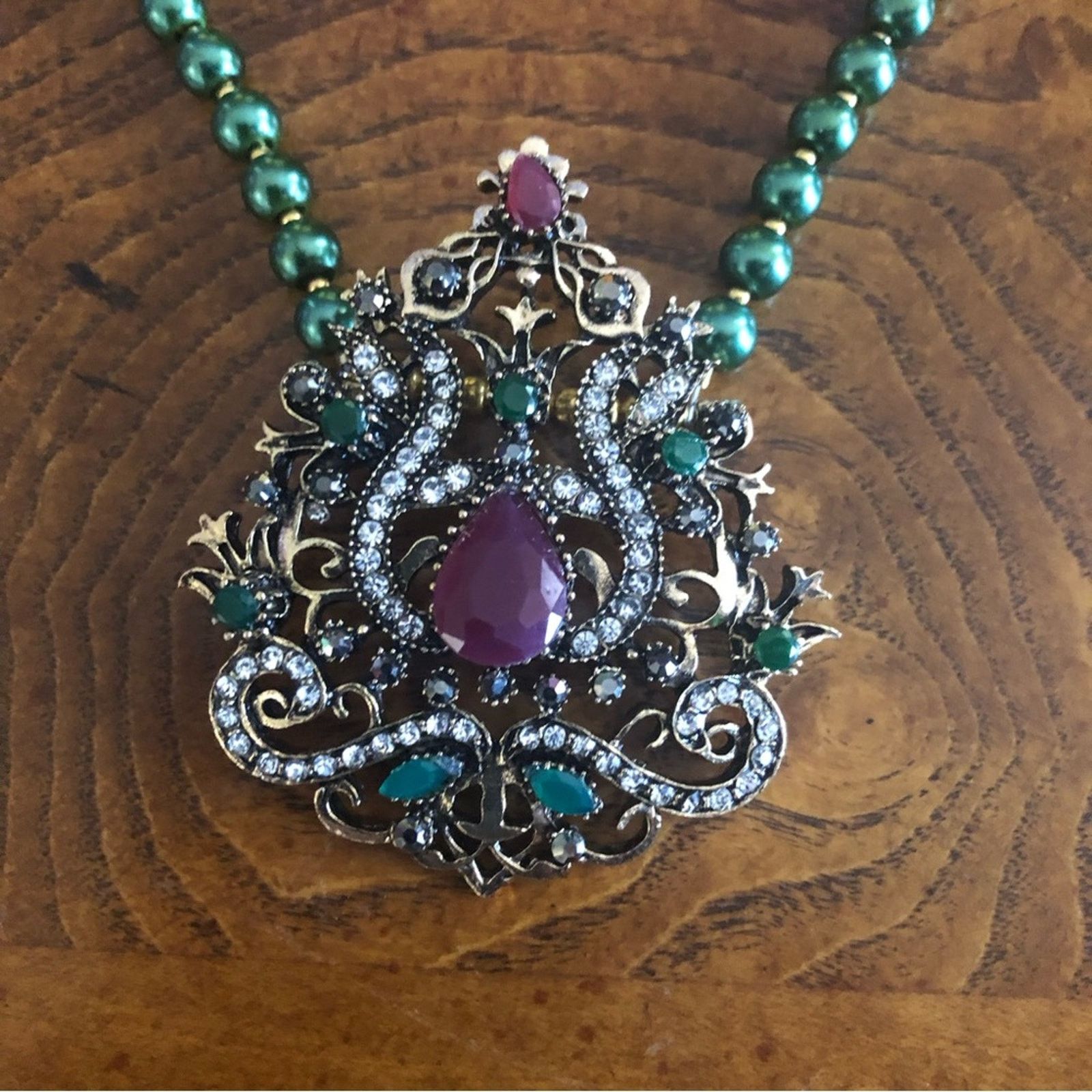 Handmade Handcrafted repurpose regal look stone Pearl necklace Size ONE SIZE - 11 Thumbnail
