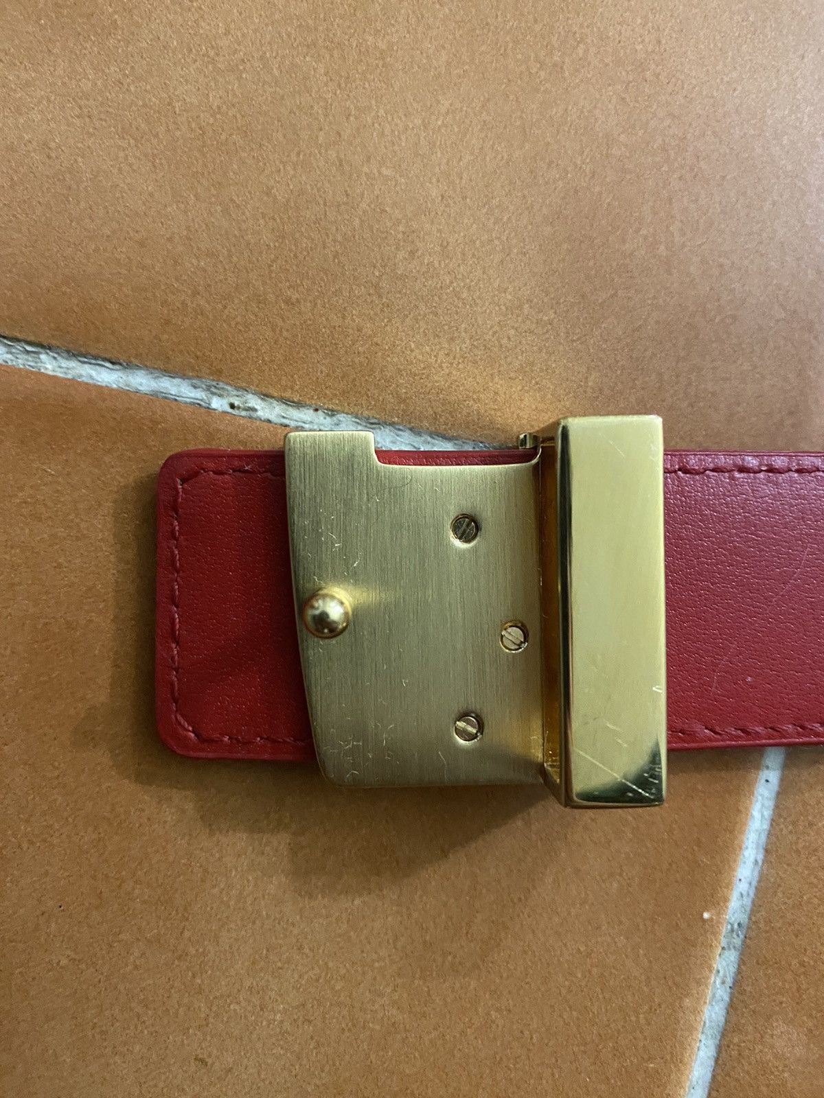 Louis Vuitton Unisex LOUIS VUITTON DENIM/RED BELT GOLD TONE HARDWARE, Size ONE SIZE - 18 Thumbnail