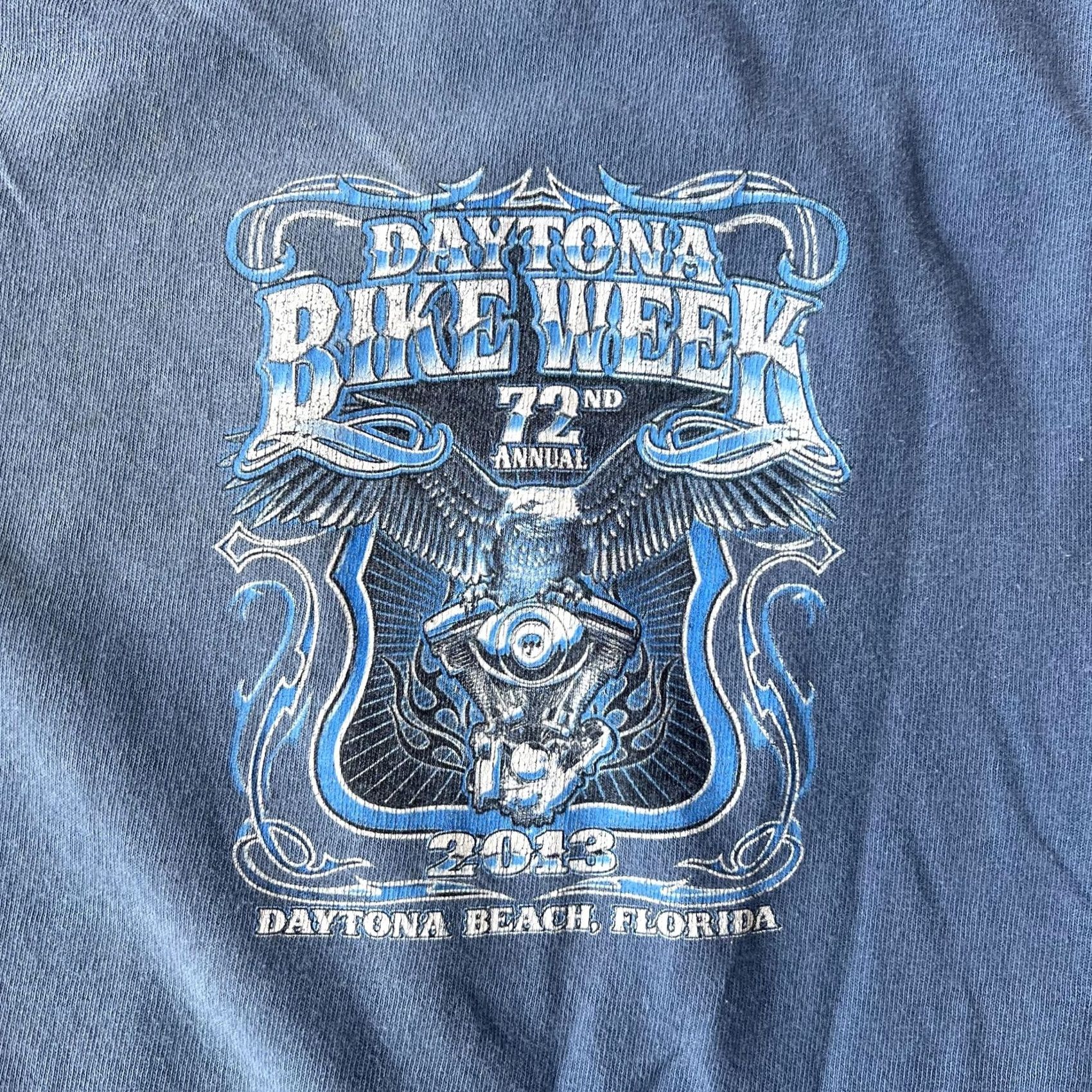 Ed Hardy VINTAGE Daytona Bike Week Shirt Mens L Blue 2013 72nd Annual Biker Motorcycle Event Eagle Graphic Print T-Shirt Ed Hardy Crew Neck Short Sleeve Cotton Size US L / EU 52-54 / 3 - 2 Thumbnail