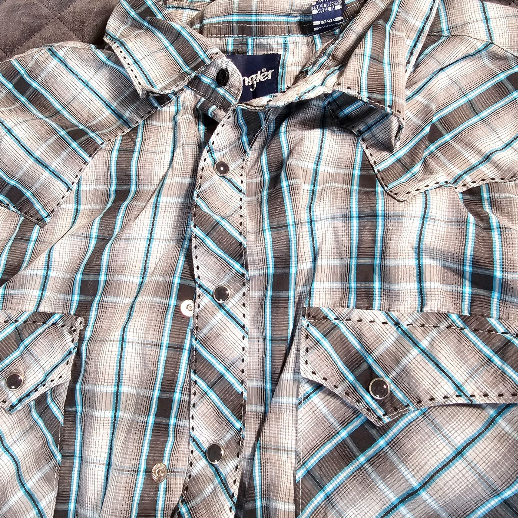 Wrangler Wrangler Button-Up Shirt Mens Large Gray Plaid Long Sleeve Western USA Snap Pearl Button Up Collared Shirt Western USA Button-Front Size US L / EU 52-54 / 3 - 3 Thumbnail