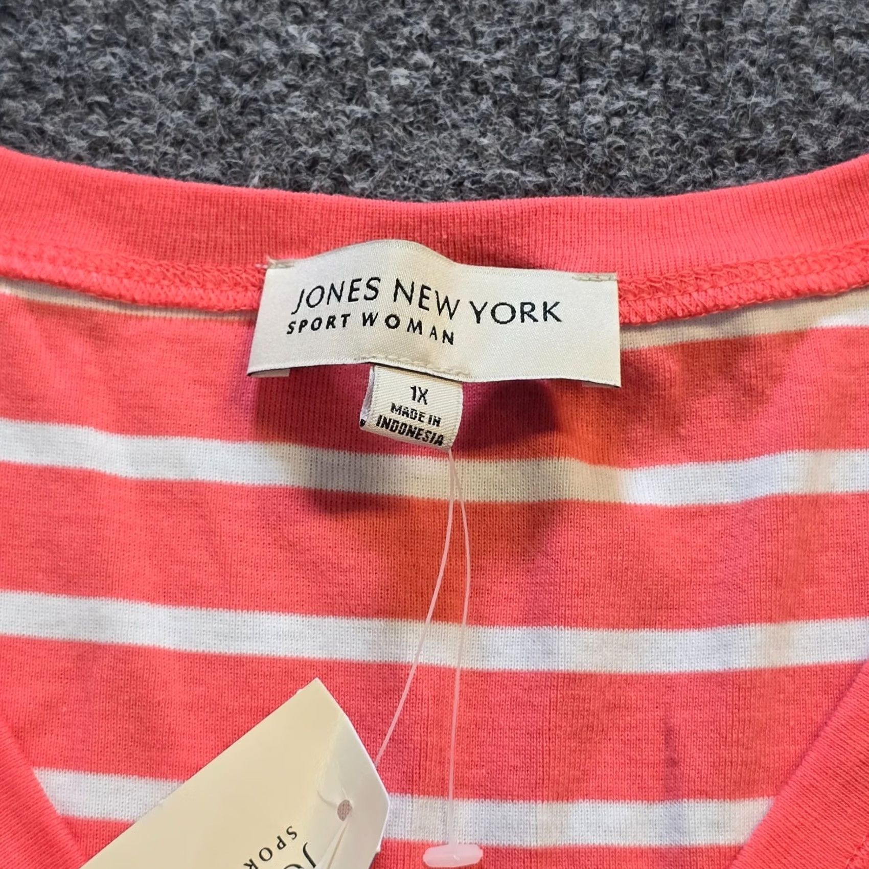 Jones New York Jones New York Top Womens 1X Orange Pink Stripe Short Sleeve Knit Cotton V-Neck T-Shirt Casual Stretch Regular Womens Size XL / US 12-14 / IT 48-50 - 3 Thumbnail