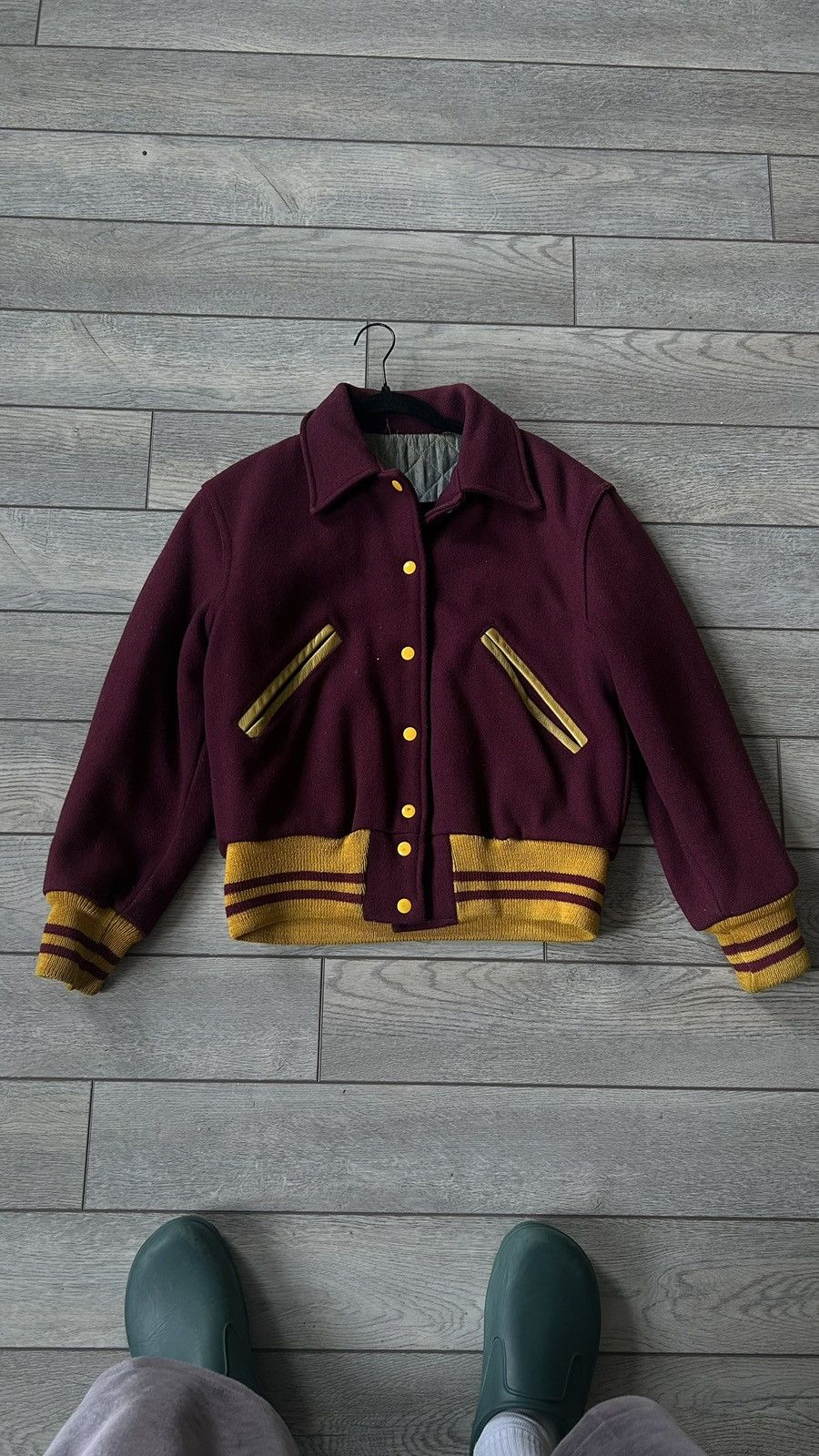 Vintage Vintage burgundy and yellow varsity jacket Size US S / EU 44-46 / 1 - 1 Thumbnail