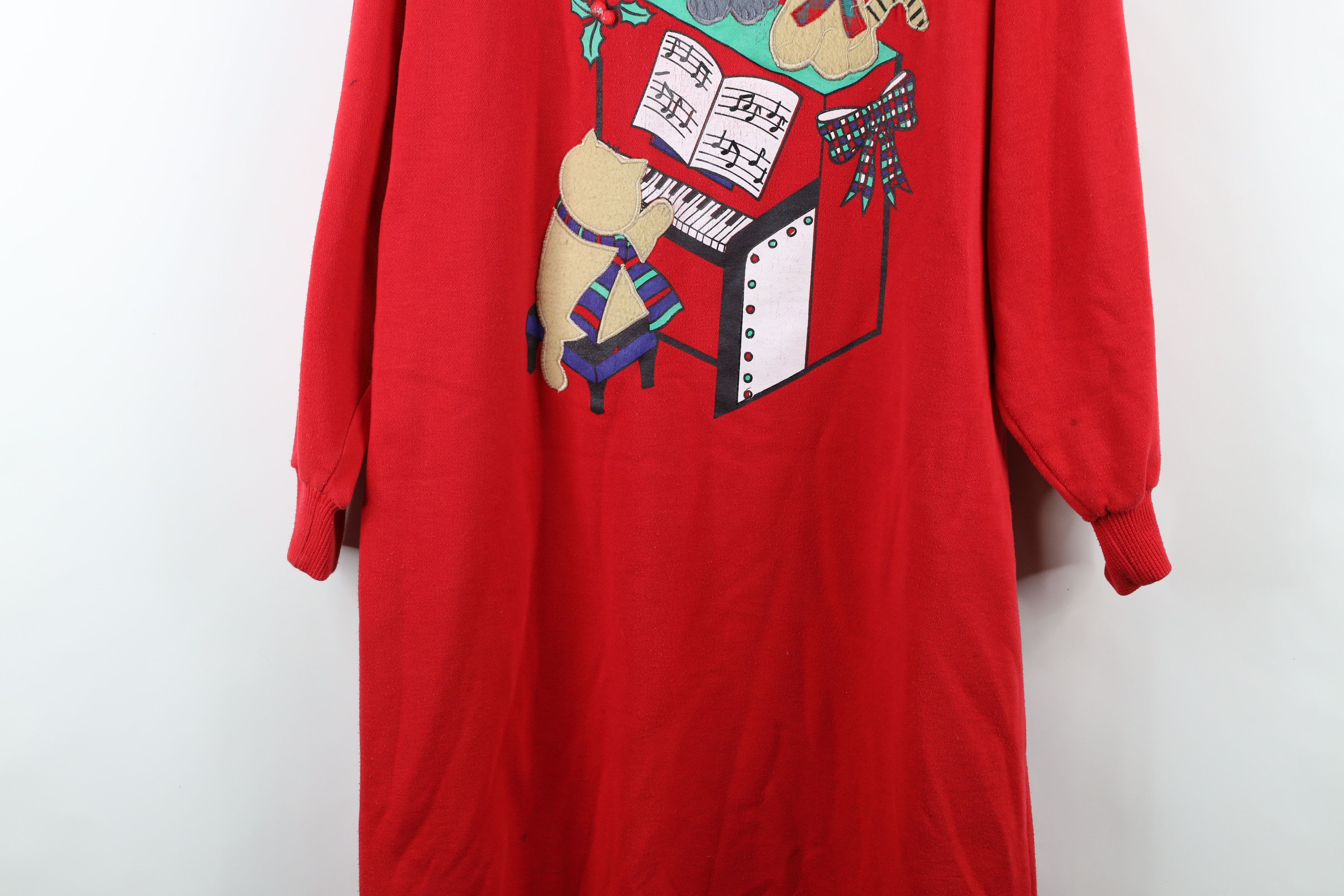 Vintage Vintage 90s Cat Dog Piano Night Gown Sweatshirt Red Size M / US 6-8 / IT 42-44 - 3 Thumbnail