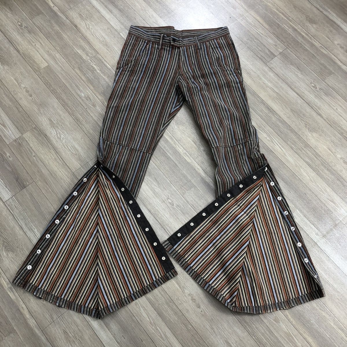 If Six Was Nine × Japanese Brand × Tornado Mart 2000s Tornado Mart Stripped Line Button GOA LGB Flared Jeans Size US 31 - 2 Thumbnail