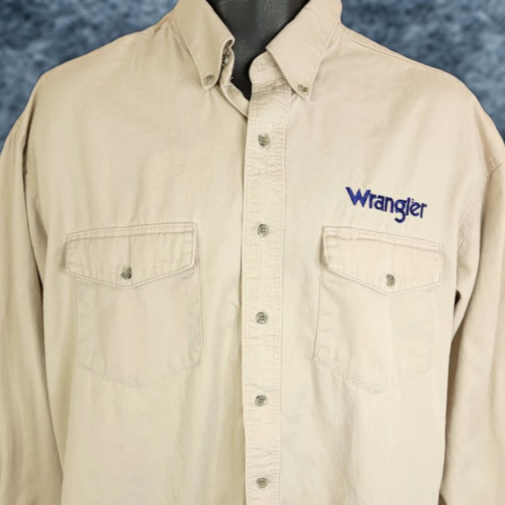 Wrangler VINTAGE Wrangler Western Shirt Mens XL Beige Embroidered Logo Cowboy 90s Casual Shirt Size US XL / EU 56 / 4 - 1 Thumbnail