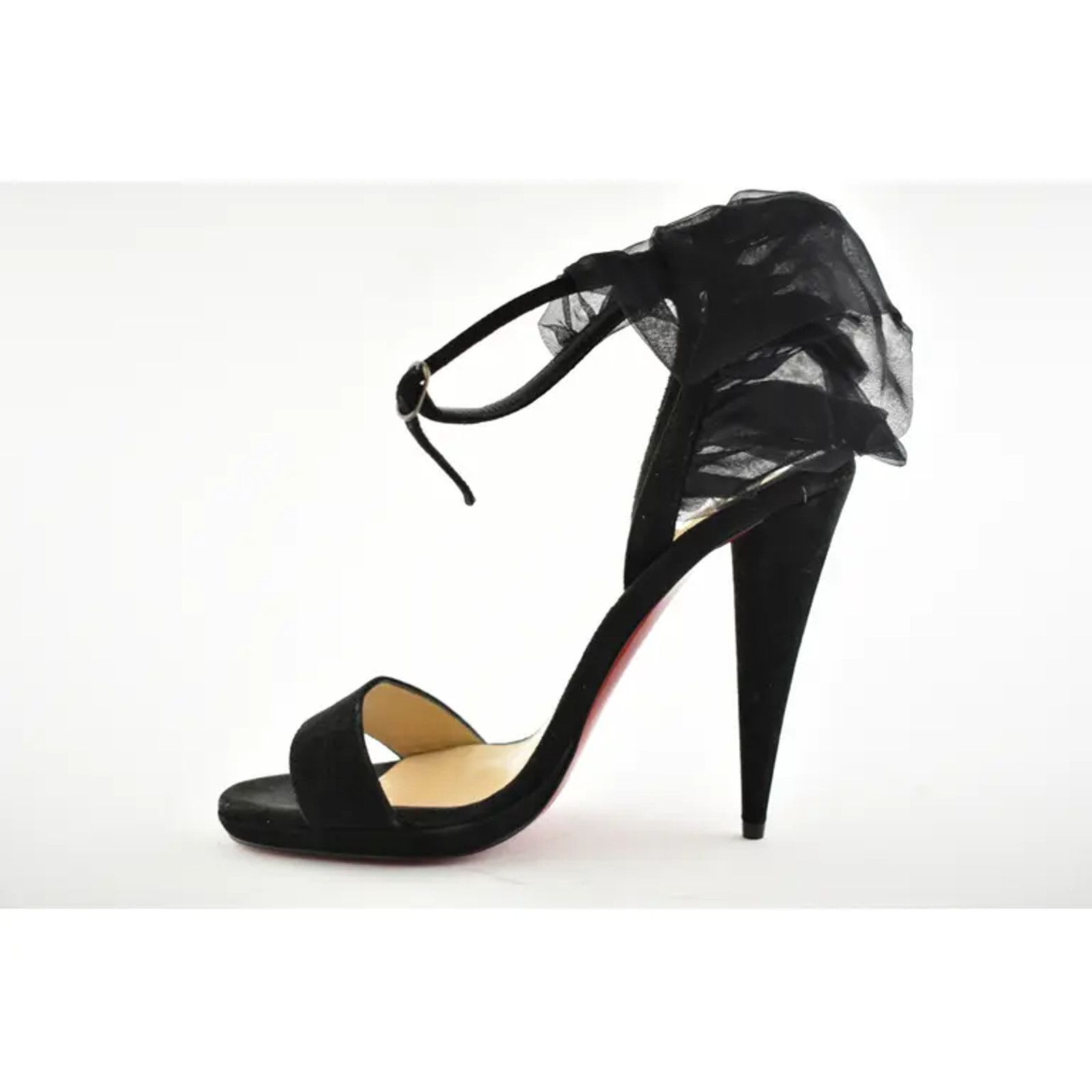 Christian Louboutin Jacqueline De 120 Black Suede Ankle Strap Cone Heel Pump 37 Size US 7 / IT 37 - 9 Thumbnail
